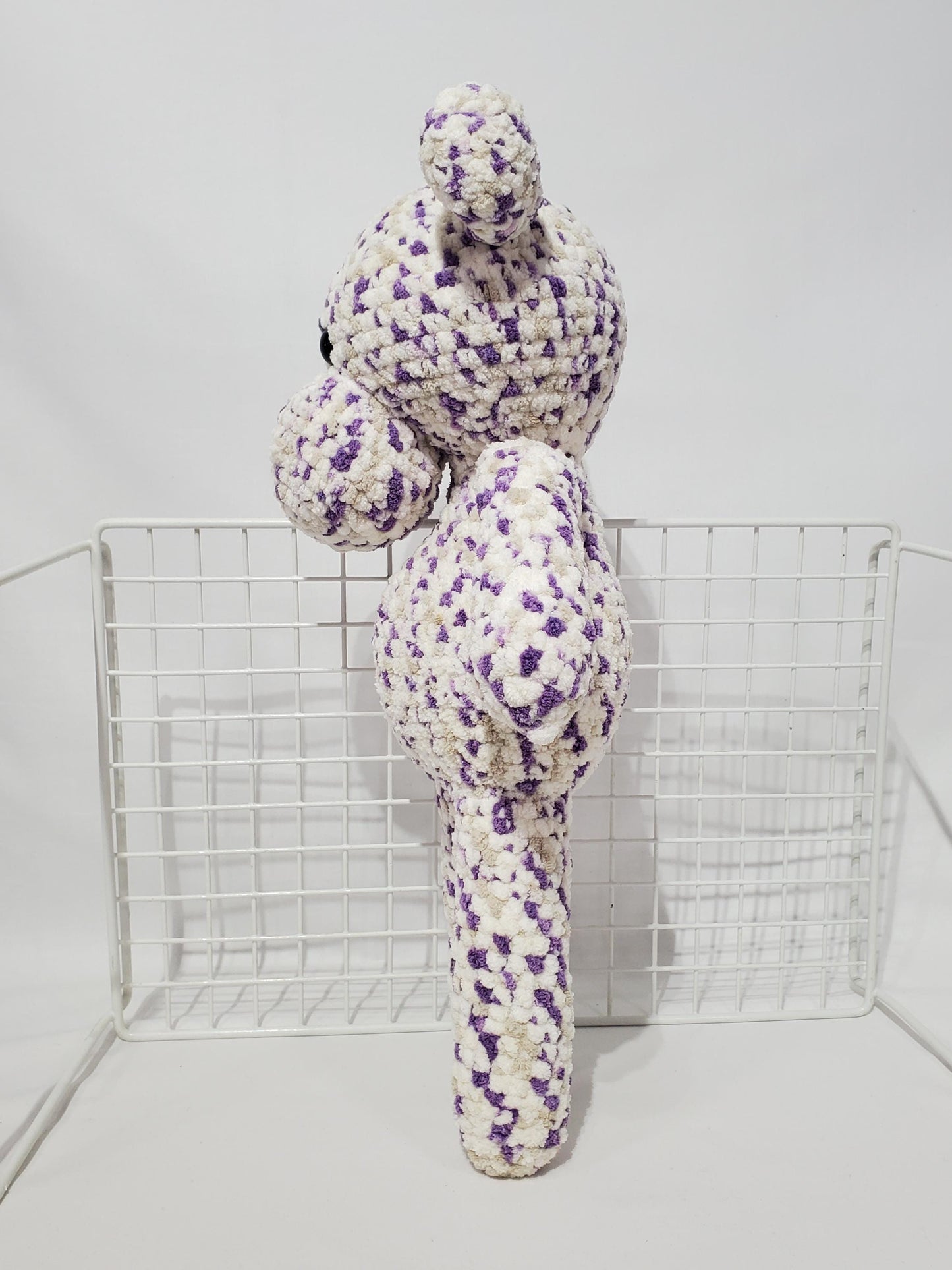 T15: Crochet Hippo, made with soft blanket yarn (100% polyester), fiber fill, and plastic safety eyes, approx. 19" x 10"