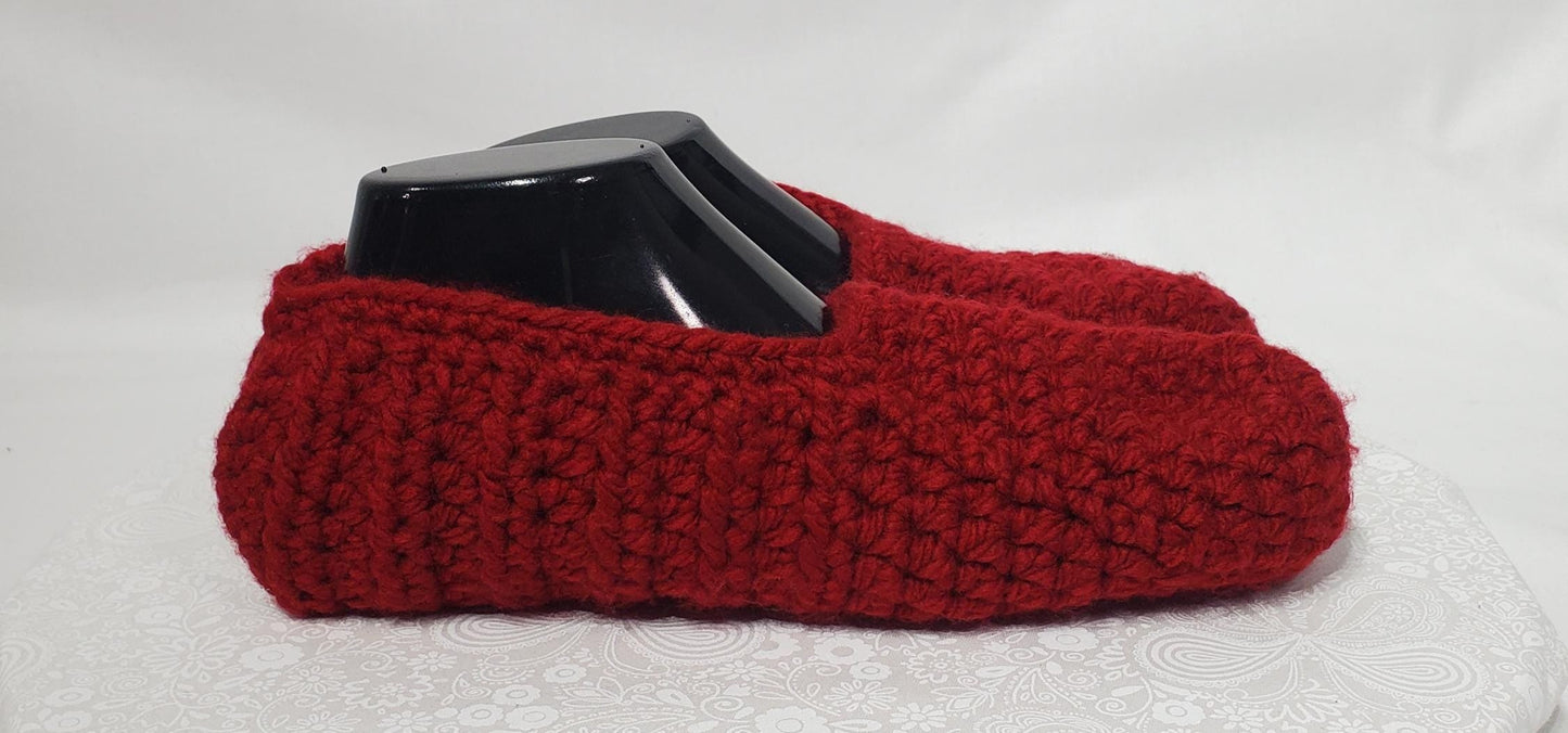 Item #14: Crochet Slippers, Maroon, Women's Size 13, Men's Size 11/12, Made With 100% Acrylic Chunky Yarn