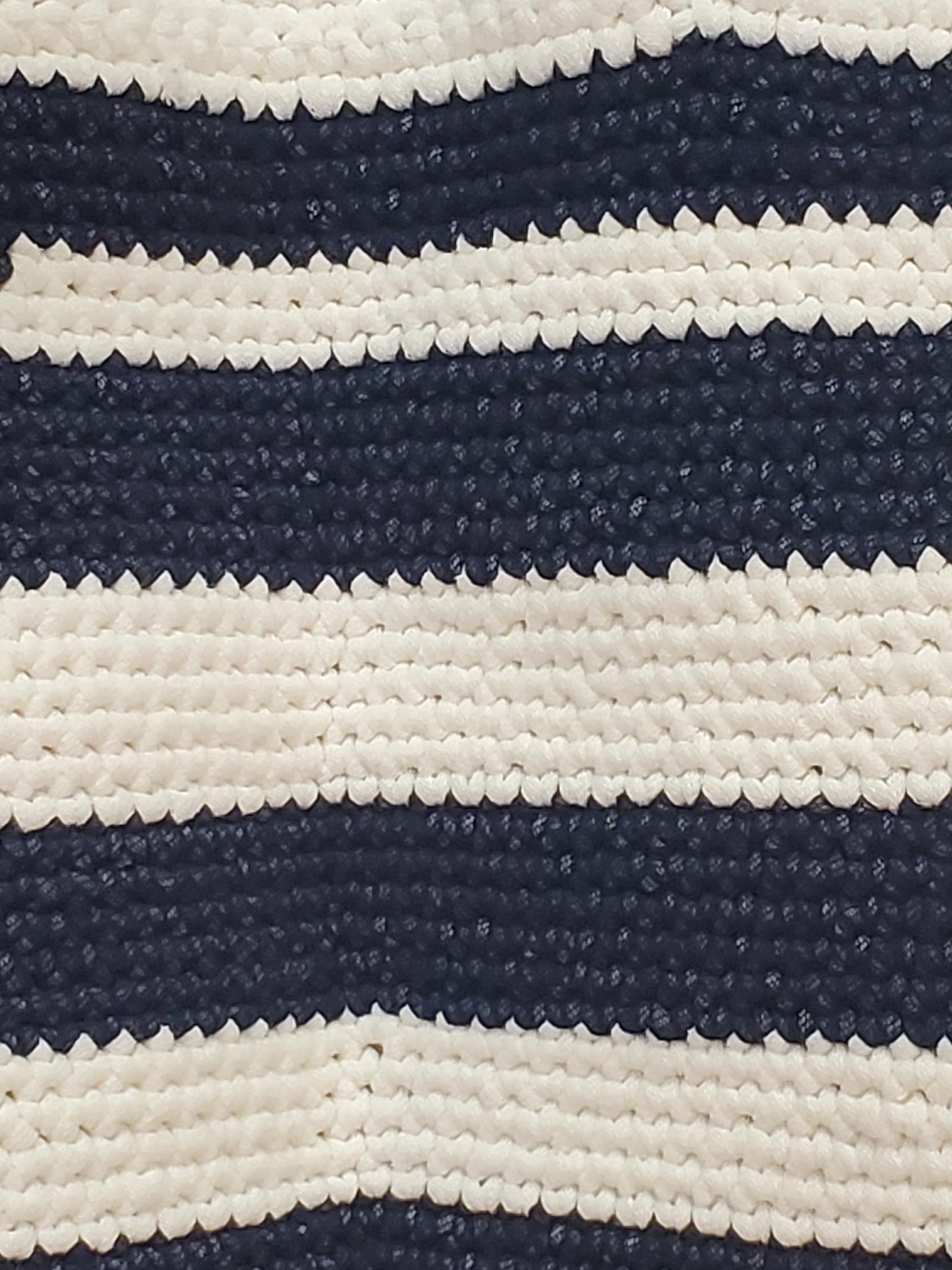 Item #53: Crochet tote, blue and white, 14" tall, 12 1/2" wide, Made with outdoor yarn - 68% acrylic/32 nylon