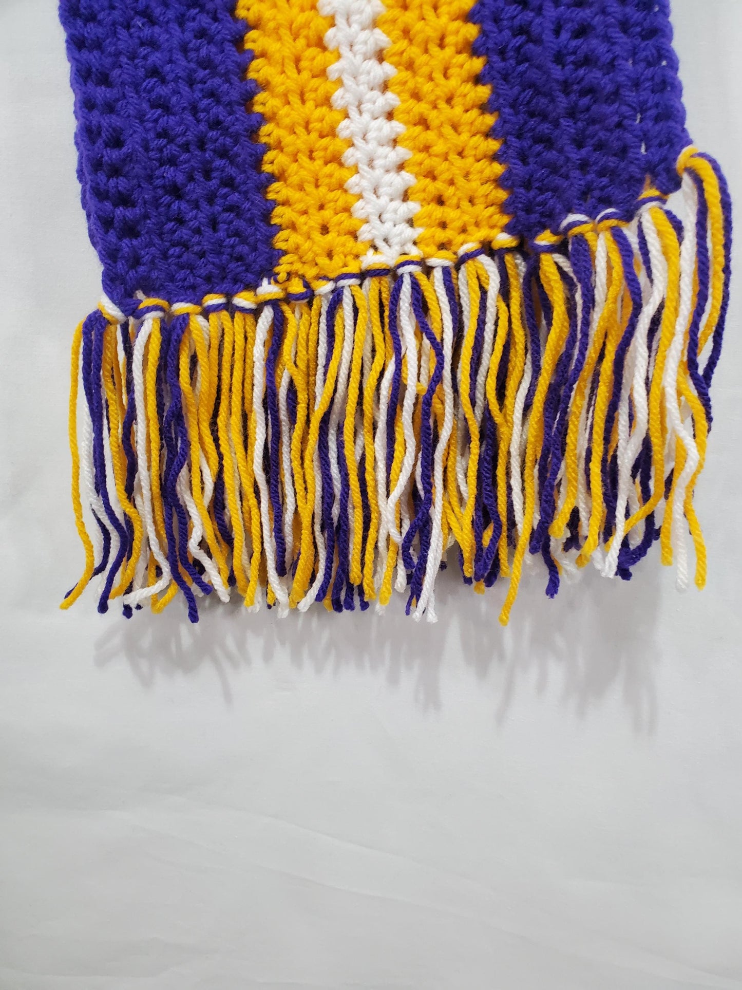 Item #77: Minnesota Vikings Inspired Crochet Scarf, 3' Long, 7" Wide, Made With 100% Acrylic Yarn