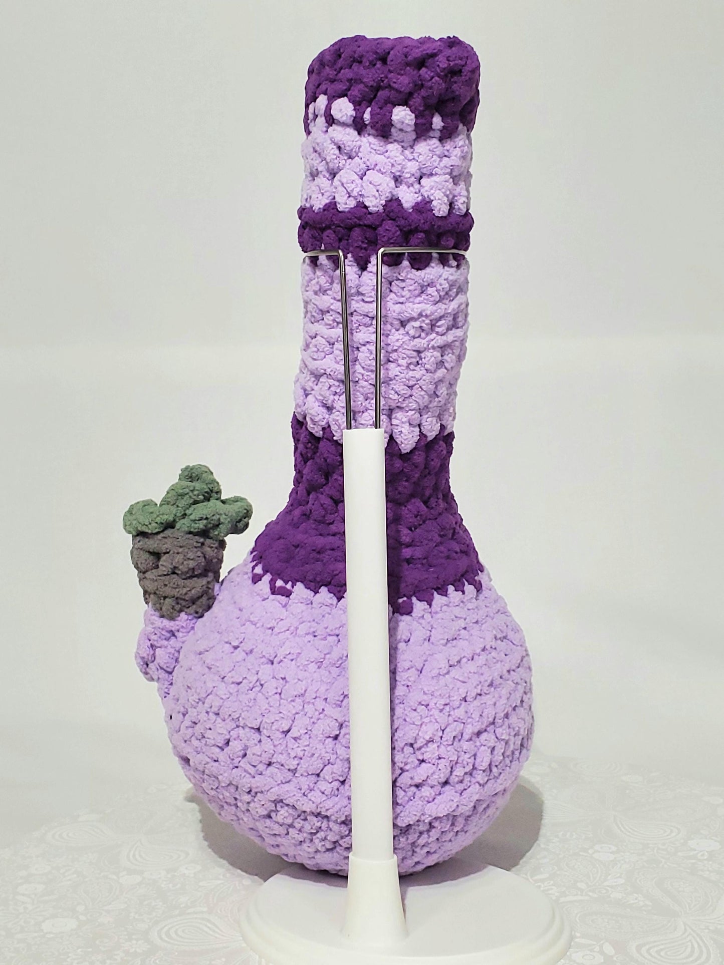 B7: Crochet Bong, Dark and Light Purple, made with 100% polyester, soft blanket yarn, approx. 13" x 6", 8 oz
