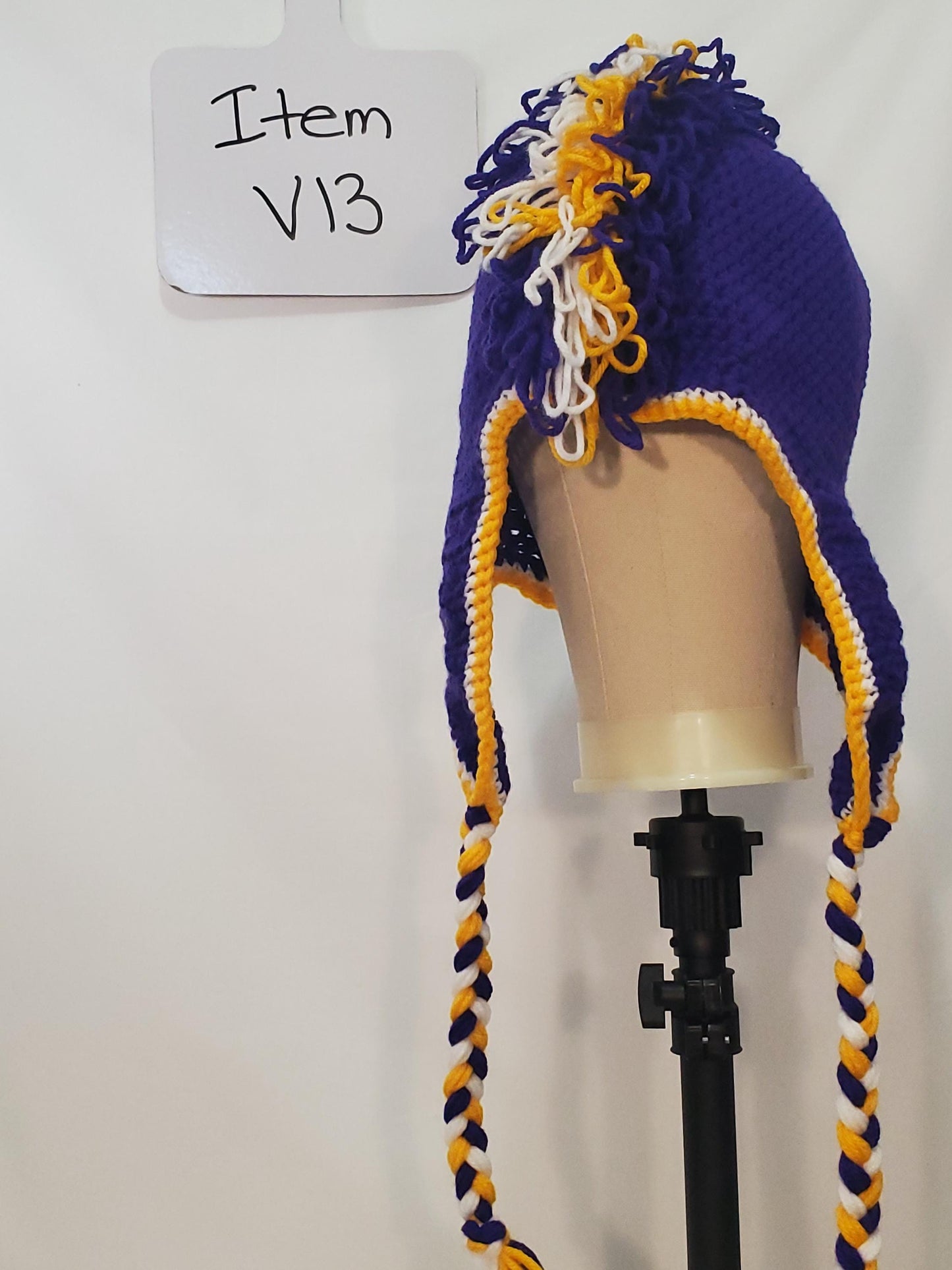 V13: Minnesota Vikings Inspired Crochet Mohawk Hat, Size Adult Extra Large, Made With 100% Acrylic Yarn