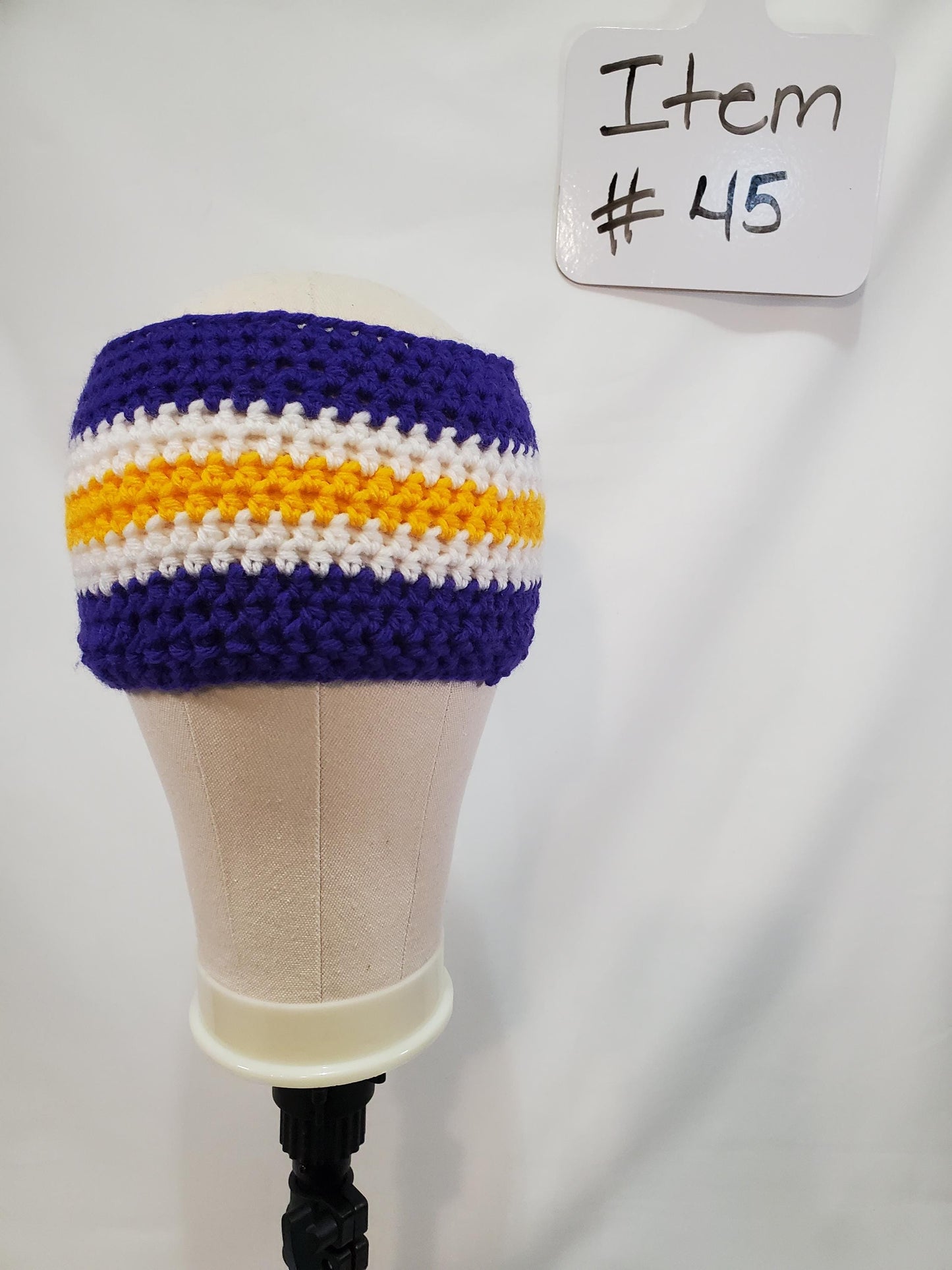 Item #45: MN Vikings Inspired Crochet Ear Warmer, Size Adult Medium, Made From 100% Acrylic Yarn