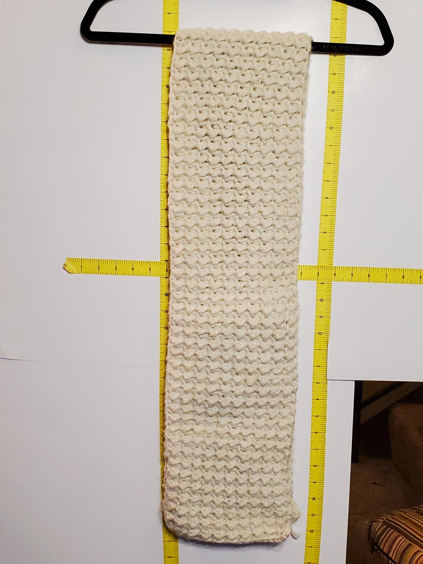 Item #98: Crochet Scarf, Off White, 5' Long, 7 And A 1/2 Inches Wide, Made With Extra Soft And Chunky 100% Acrylic Yarn