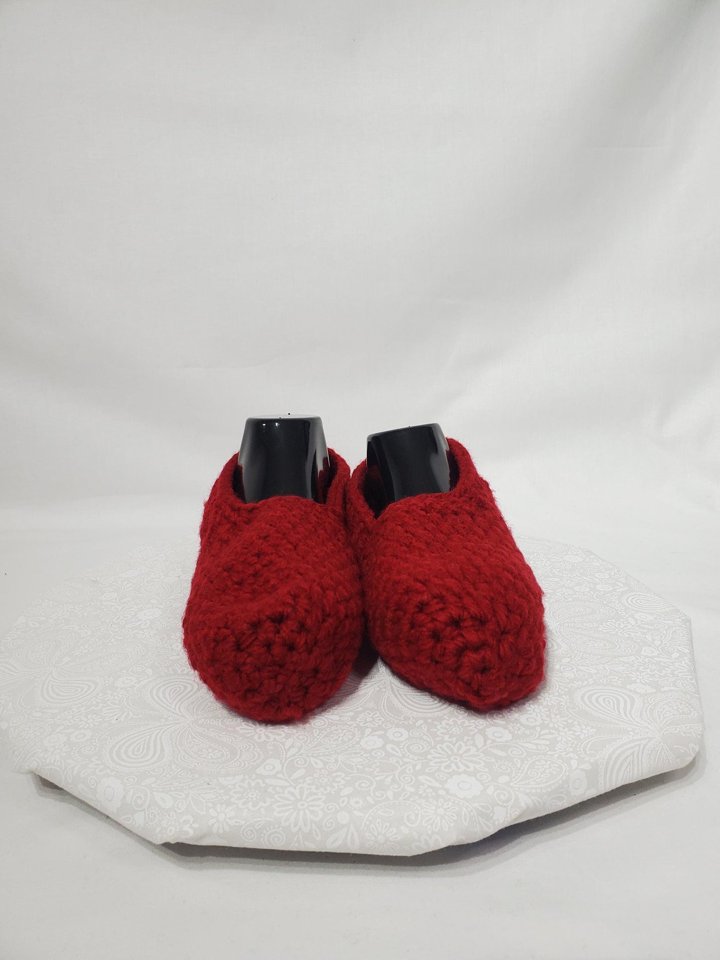 Item #14: Crochet Slippers, Maroon, Women's Size 13, Men's Size 11/12, Made With 100% Acrylic Chunky Yarn