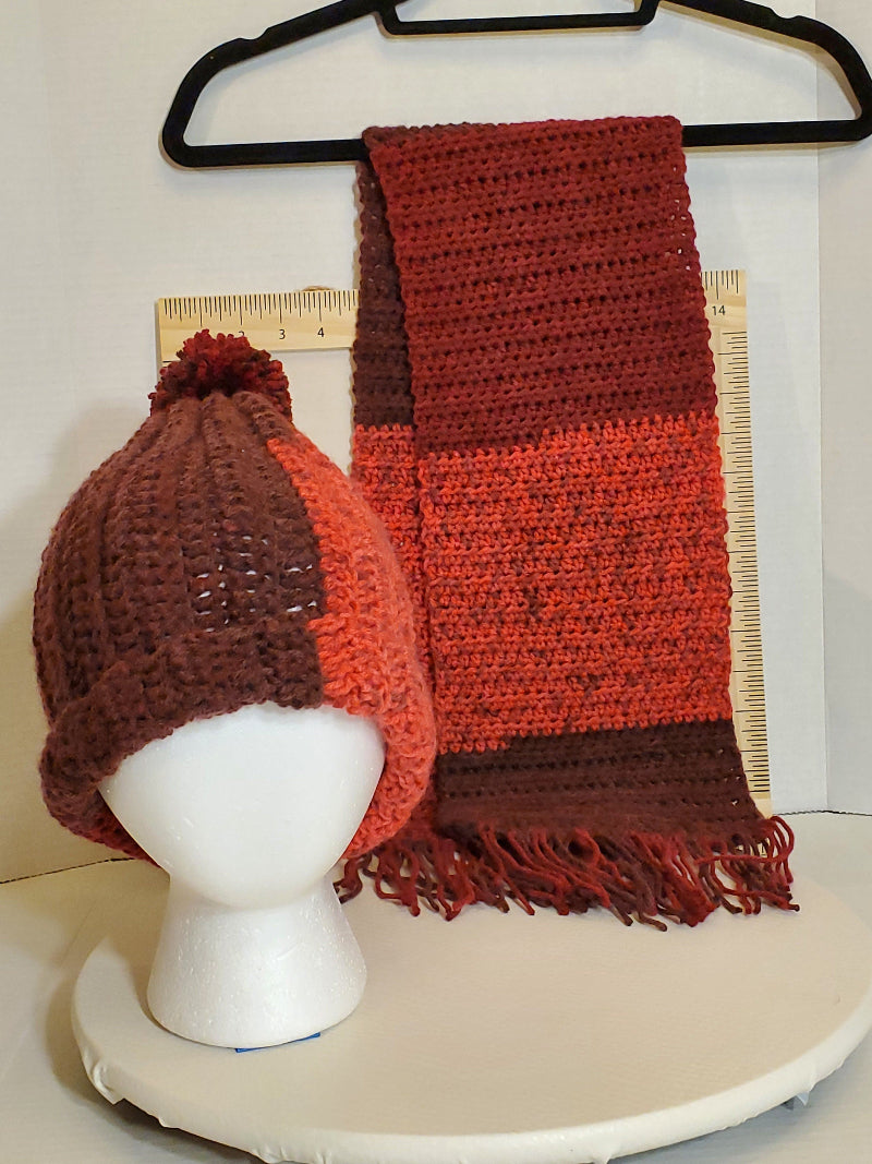 Item #90: Crochet Hat And Scarf Set, Various Reds, Size Toddler (1y-3y ), 3 1/2' Long, 8" Wide