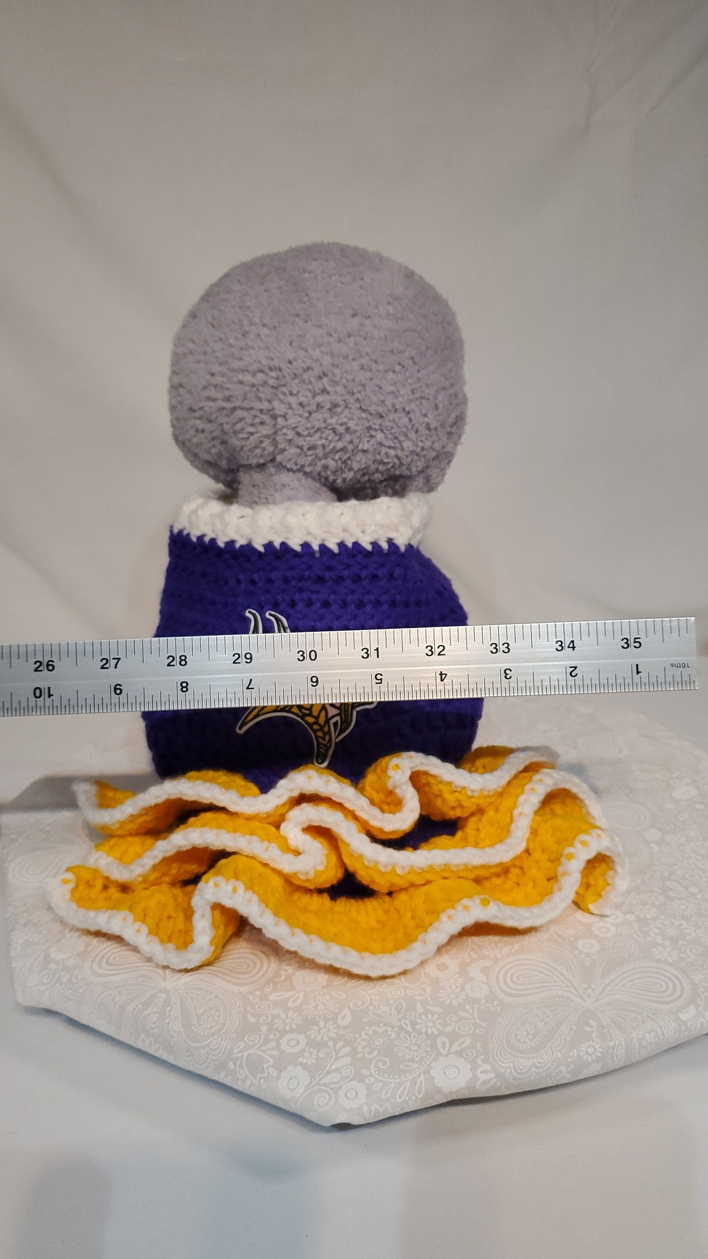 V19: MN Vikings Inspired Dog Dress with Ruffles for a medium sized dog