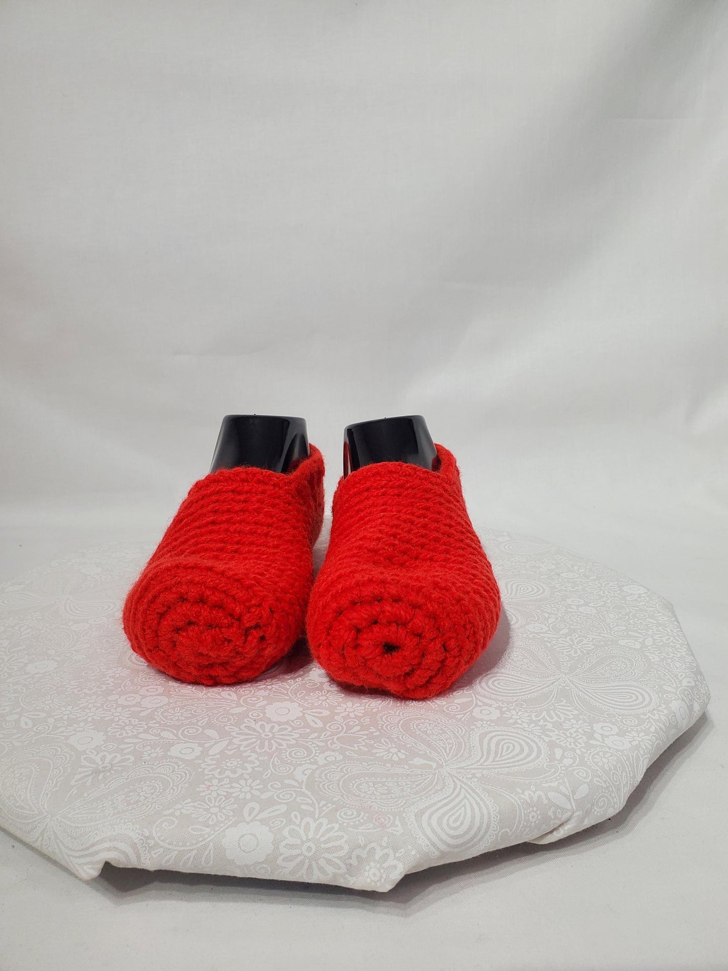 Item #7: Crochet slippers, Orange, size women's 5/6, made with 100% acrylic yarn