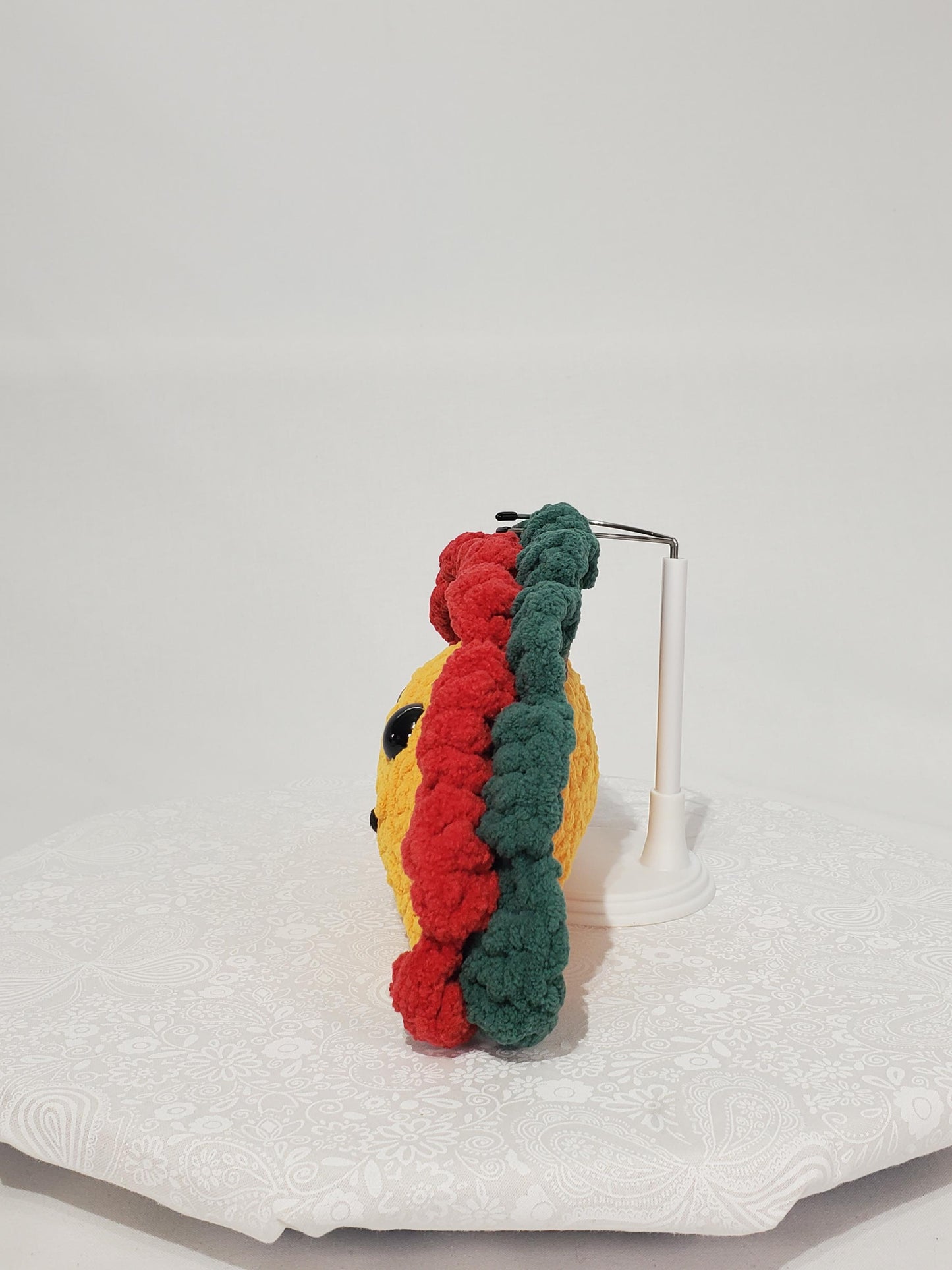T8: Crochet Taco Stuffed / Stuffy / Plushy /Toy, made with soft blanket yarn and plastic safety eyes, approx. 11"x6"x4"