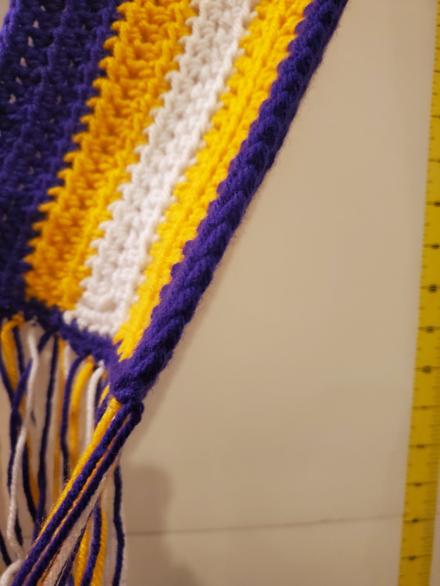 Item #66: Minnesota Vikings Inspired Crochet Scarf, 4' Long 7" Wide Made With 100% Acrylic Yarn