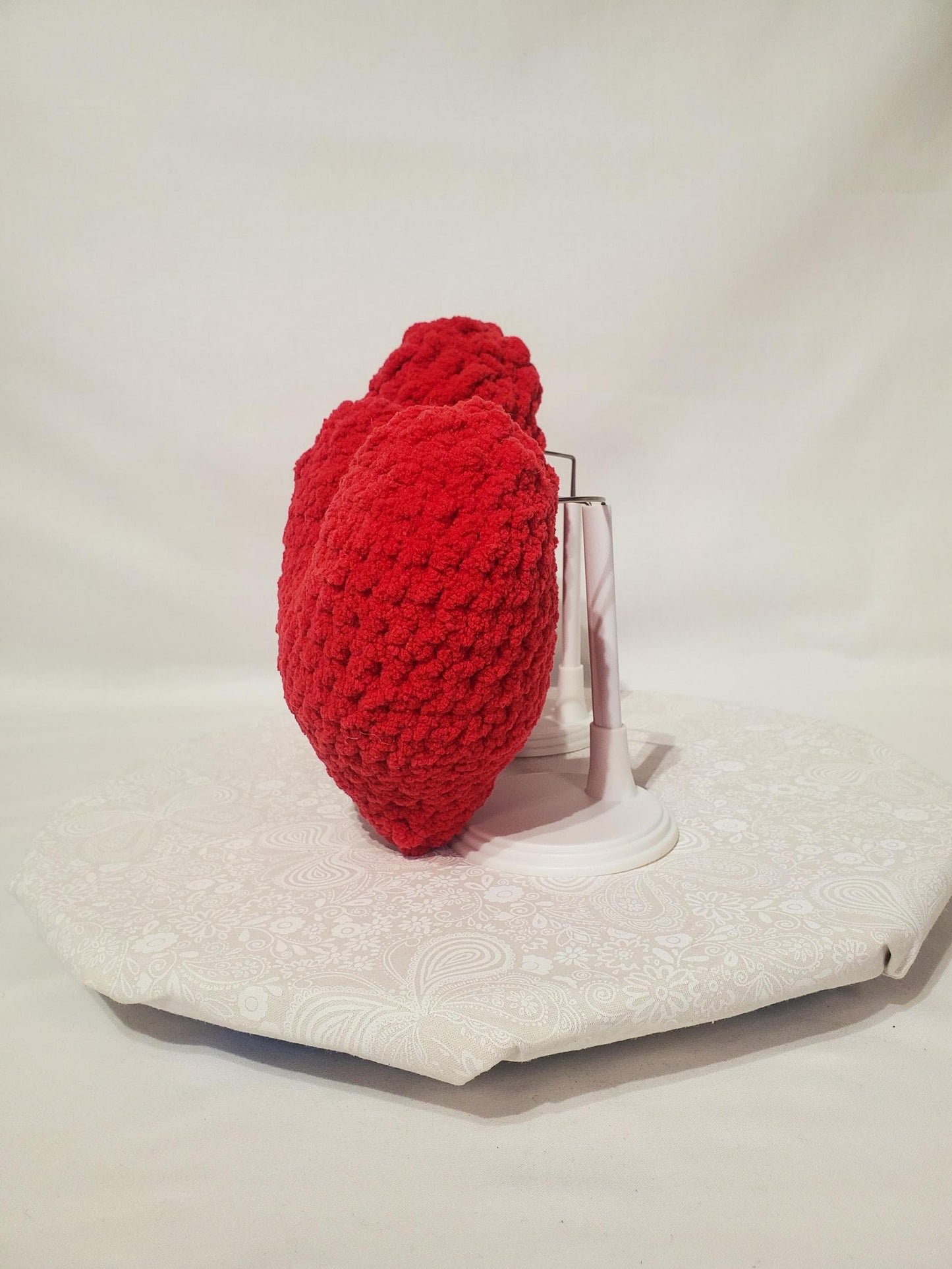 2 Crochet Heart Pillows / Stuffy / Toys, Red