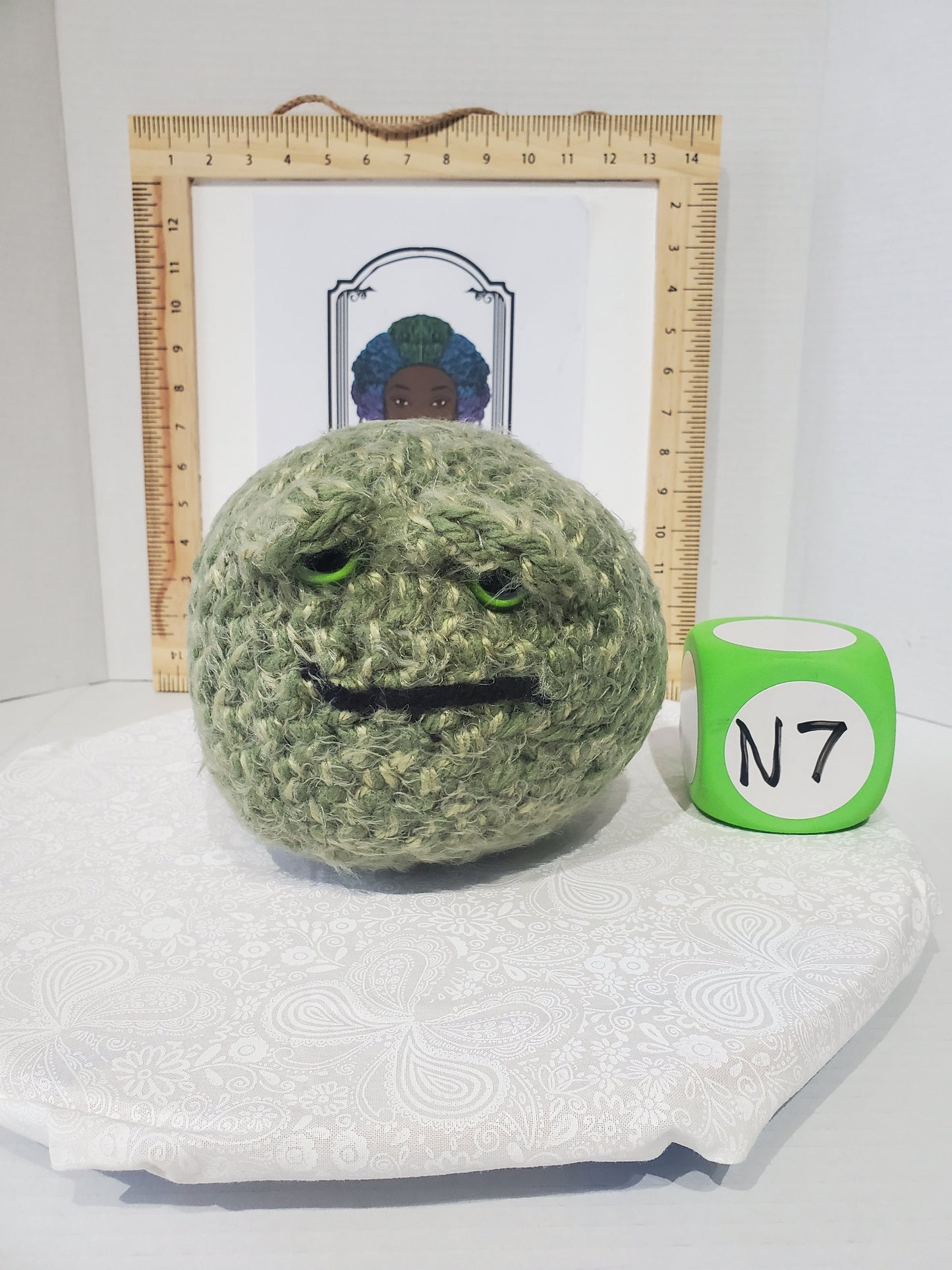 N7: Crochet 420 Nugget made with acrylic and polyester yarn, safety eyes and polyester fiber fill, approx. 6x6, approx. 10 oz.