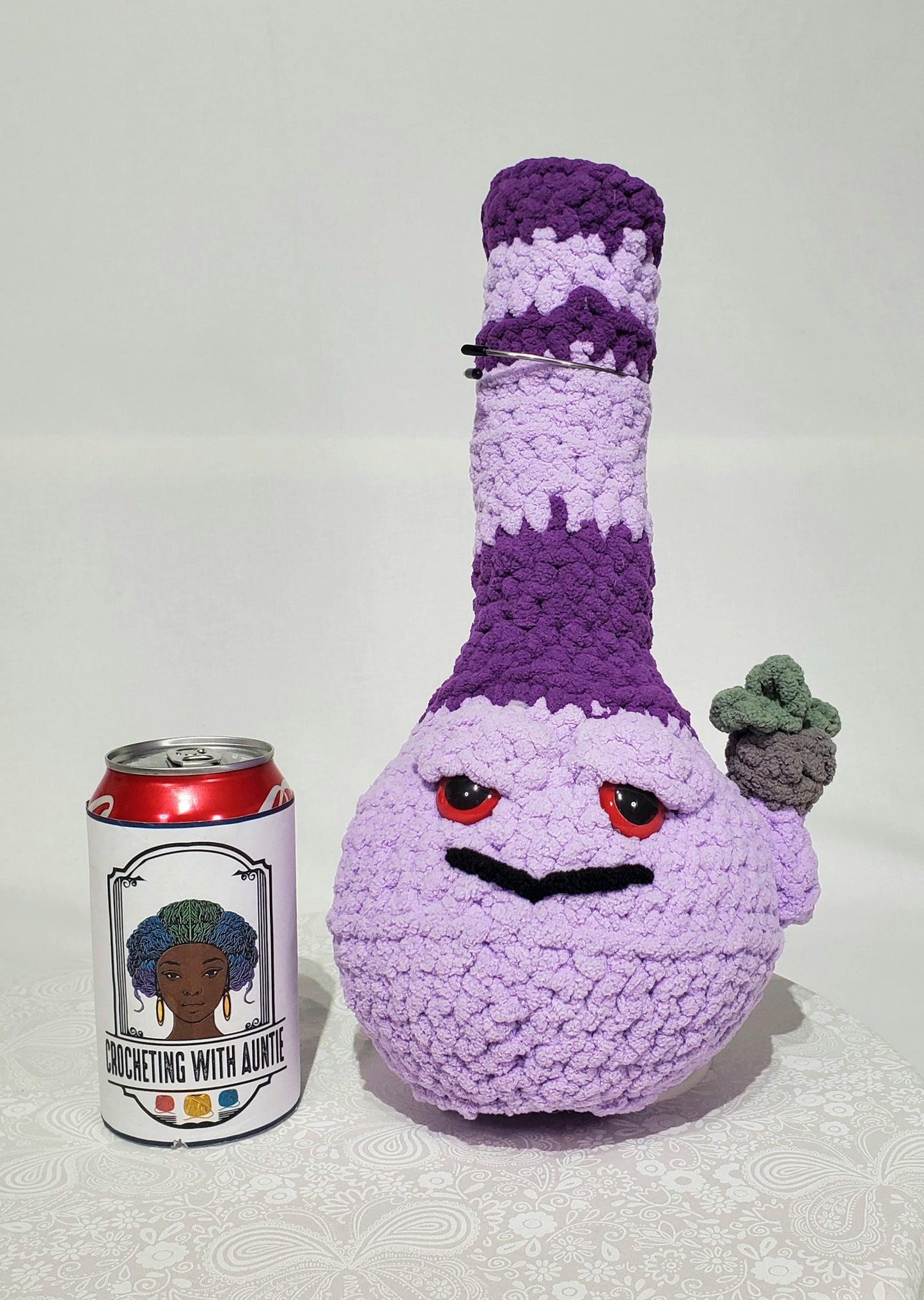 B7: Crochet Bong, Dark and Light Purple, made with 100% polyester, soft blanket yarn, approx. 13" x 6", 8 oz