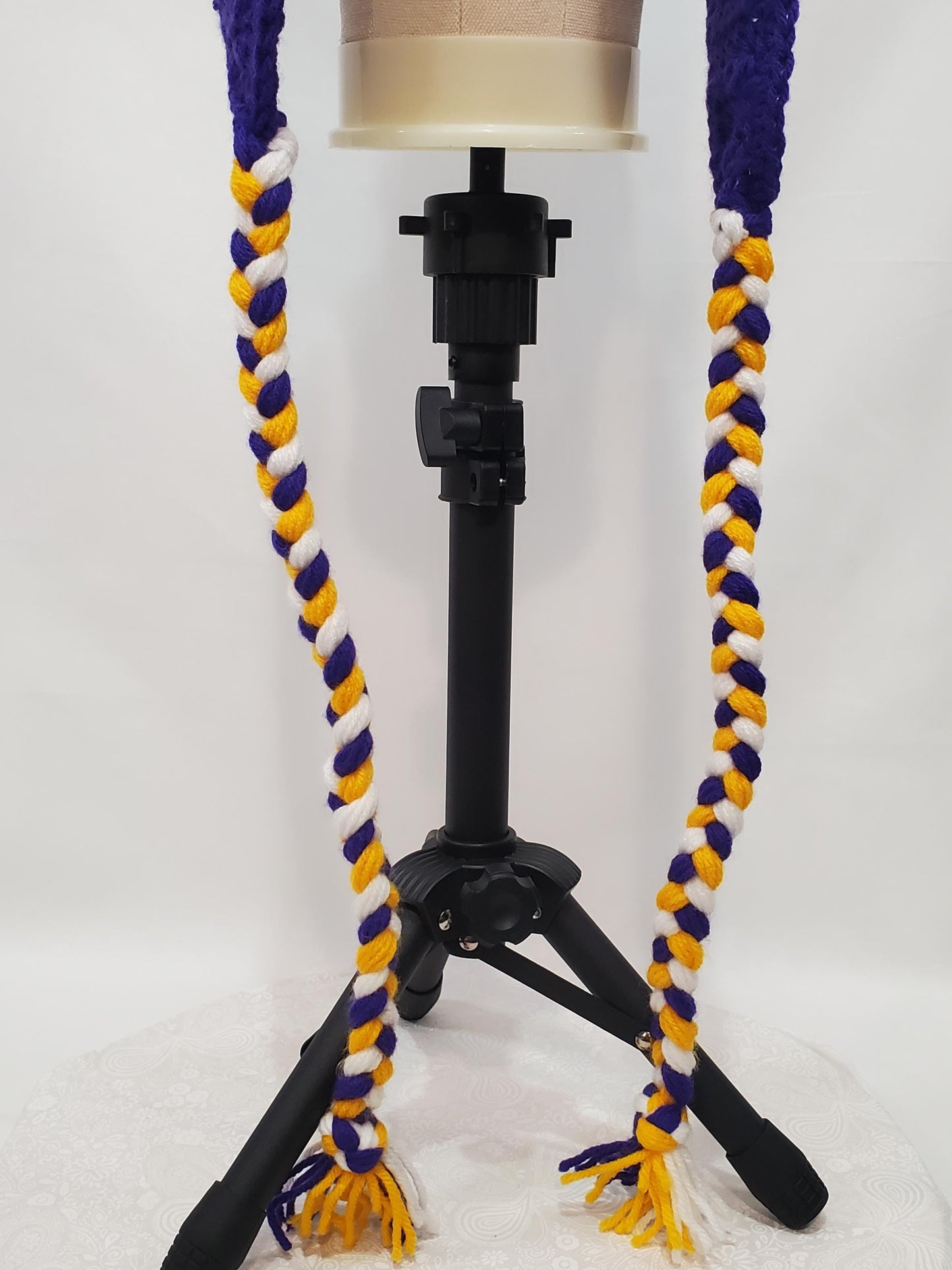 Item #26: MN Vikings Inspired Crochet Ear Flap Hat, Size - Adult Medium, Made From 100% Acrylic Yarn
