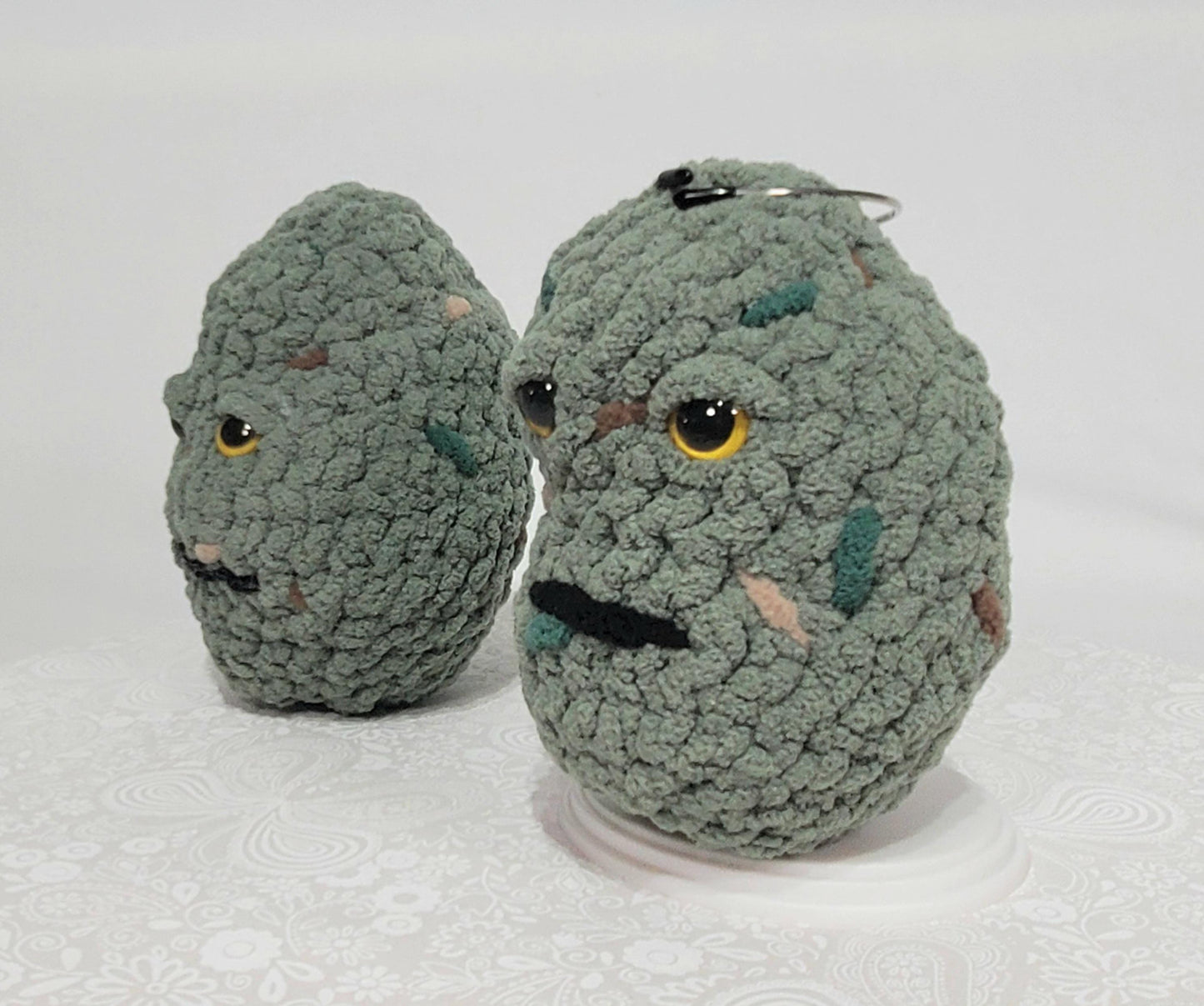 N1: 2 Crochet 420 Nuggets, approx. 4" & 5" tall, made with acrylic and polyester yarn, polyester fiber fill and safety eyes, approx. 5 oz