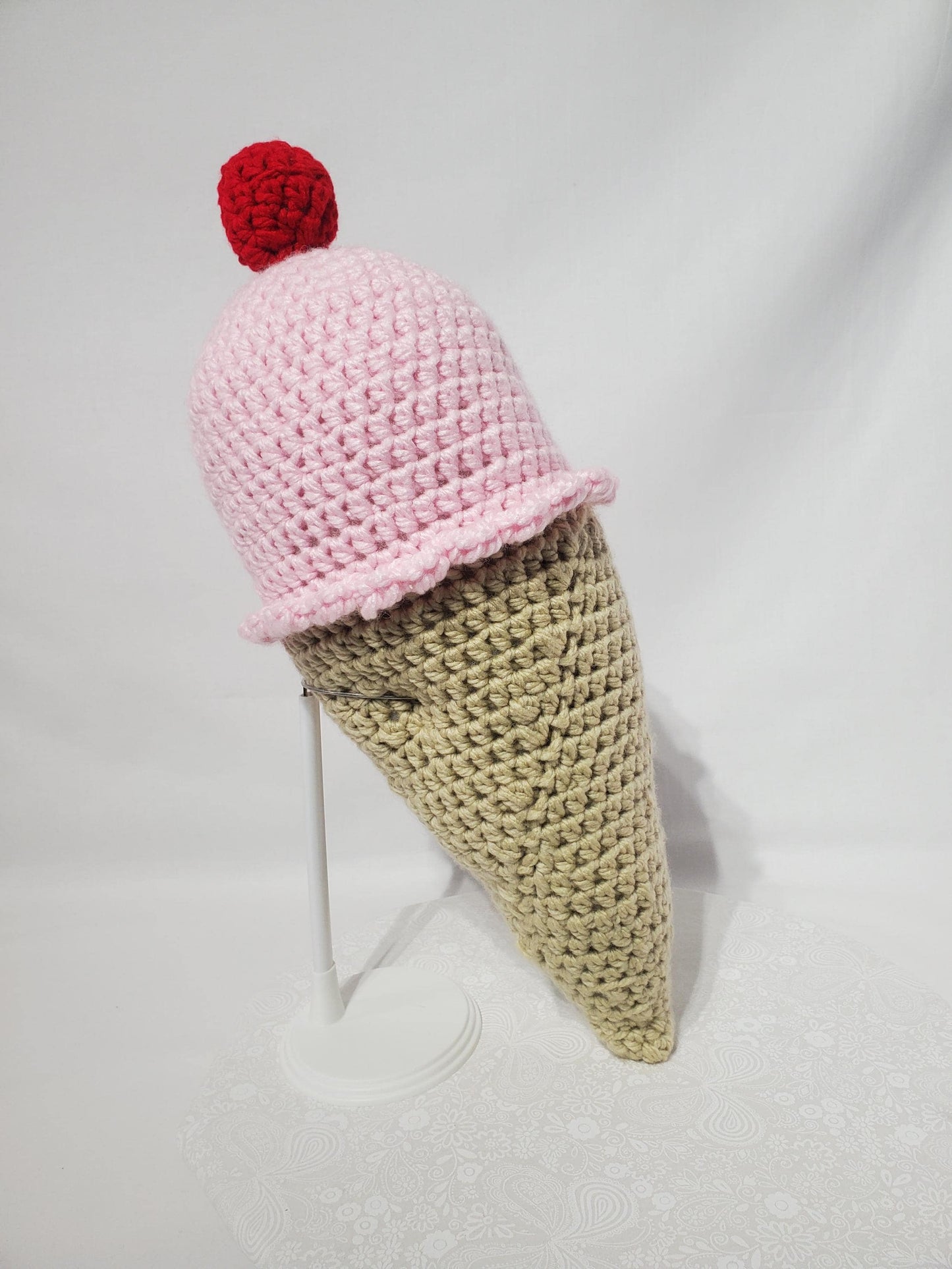 T24: Crochet Ice Cream Cone, made with chunky yarn (100% acrylic) and fiber fill, approx. 19" x 7 1/2"