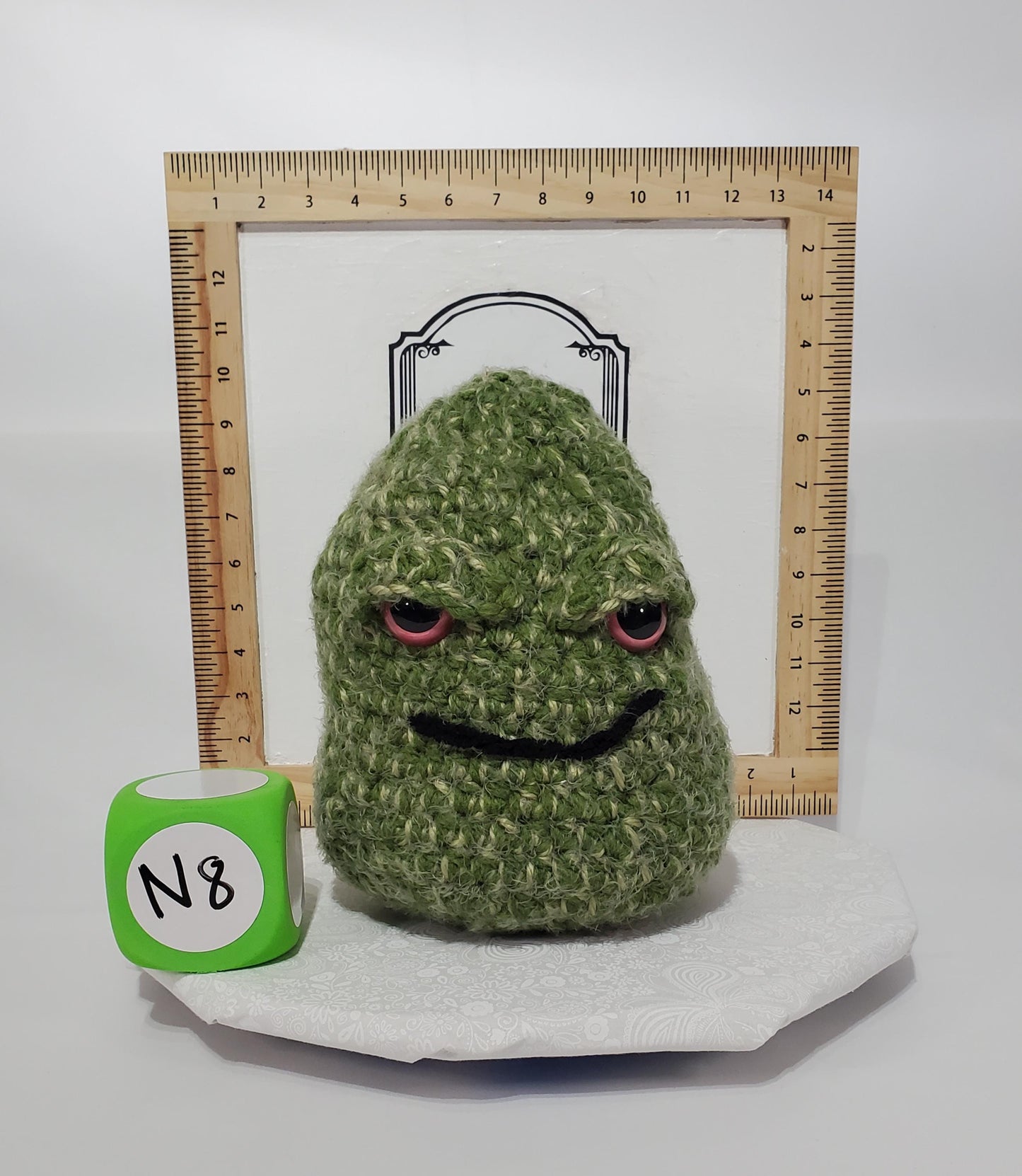 N8: Crochet 420 Nugget made with acrylic and polyester yarn, safety eyes and polyester fiber fill, approx. 10x8, approx. 1 lb