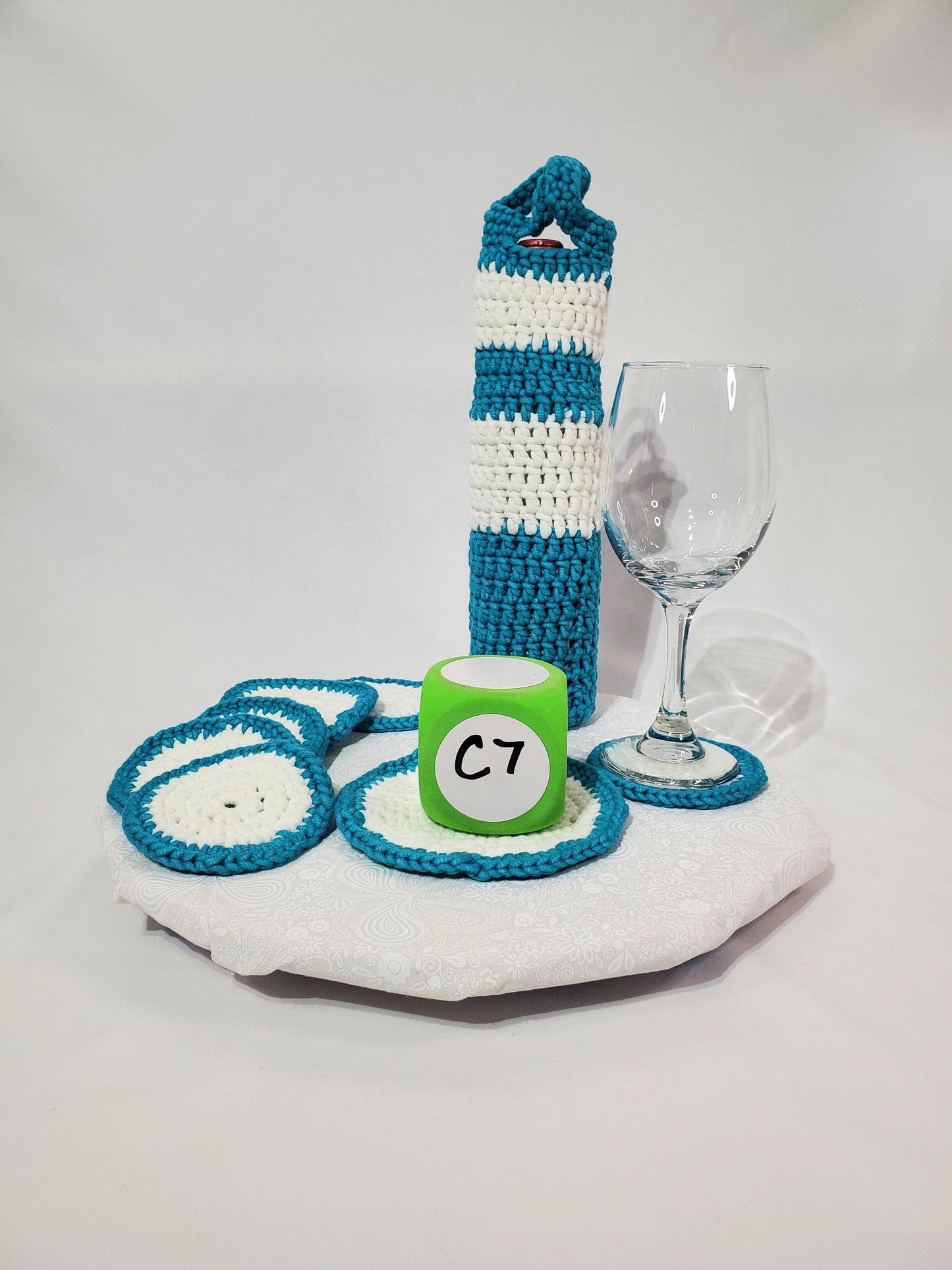 Crochet Wine bottle Holder / Cozy and Coaster Set