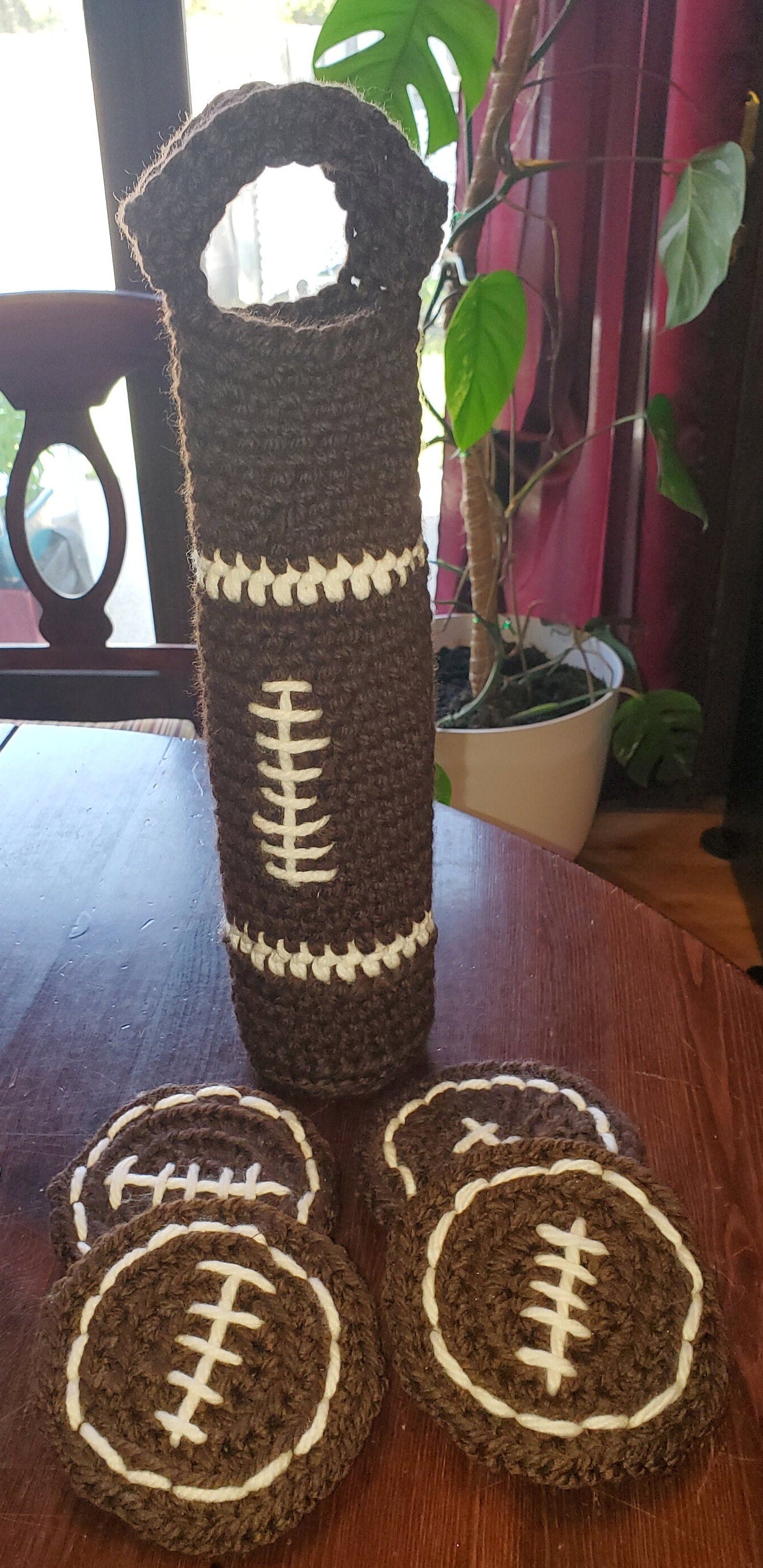 C6: Football Wine Cozy and Coaster Set