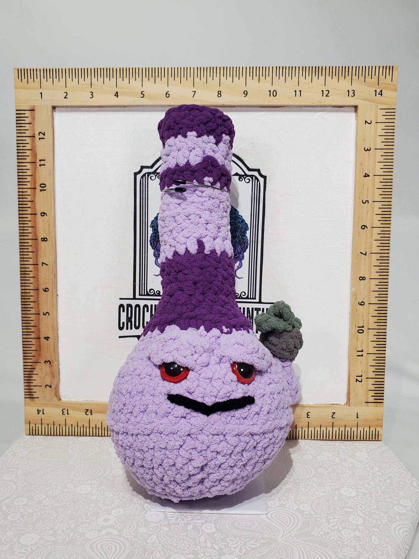 B7: Crochet Bong, Dark and Light Purple, made with 100% polyester, soft blanket yarn, approx. 13" x 6", 8 oz
