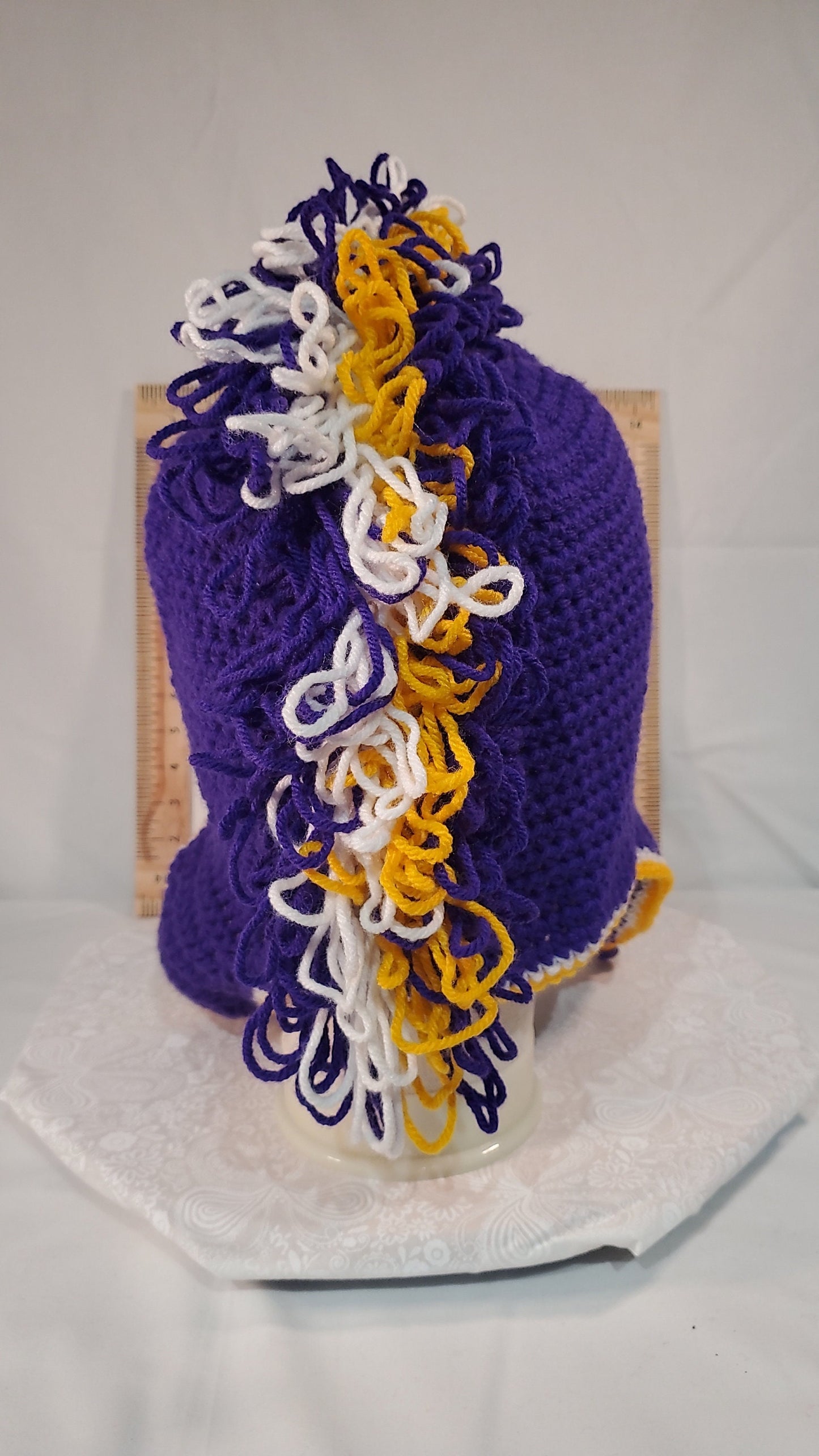 V13: Minnesota Vikings Inspired Crochet Mohawk Hat, Size Adult Extra Large, Made With 100% Acrylic Yarn