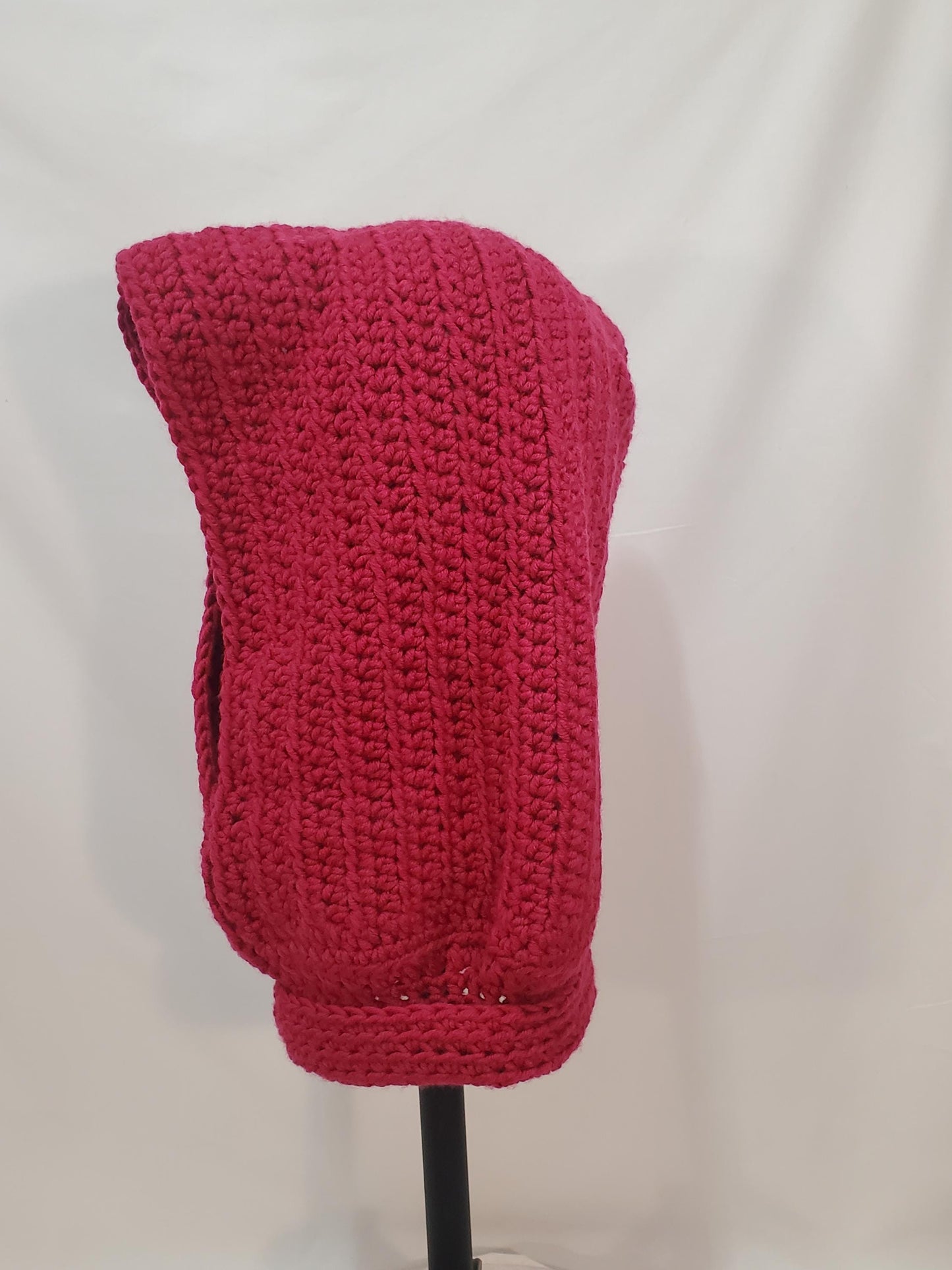 Item #56: Crochet Hood/Hat, Dark Pink, Adult Sized, Made With 100% Acrylic Yarn