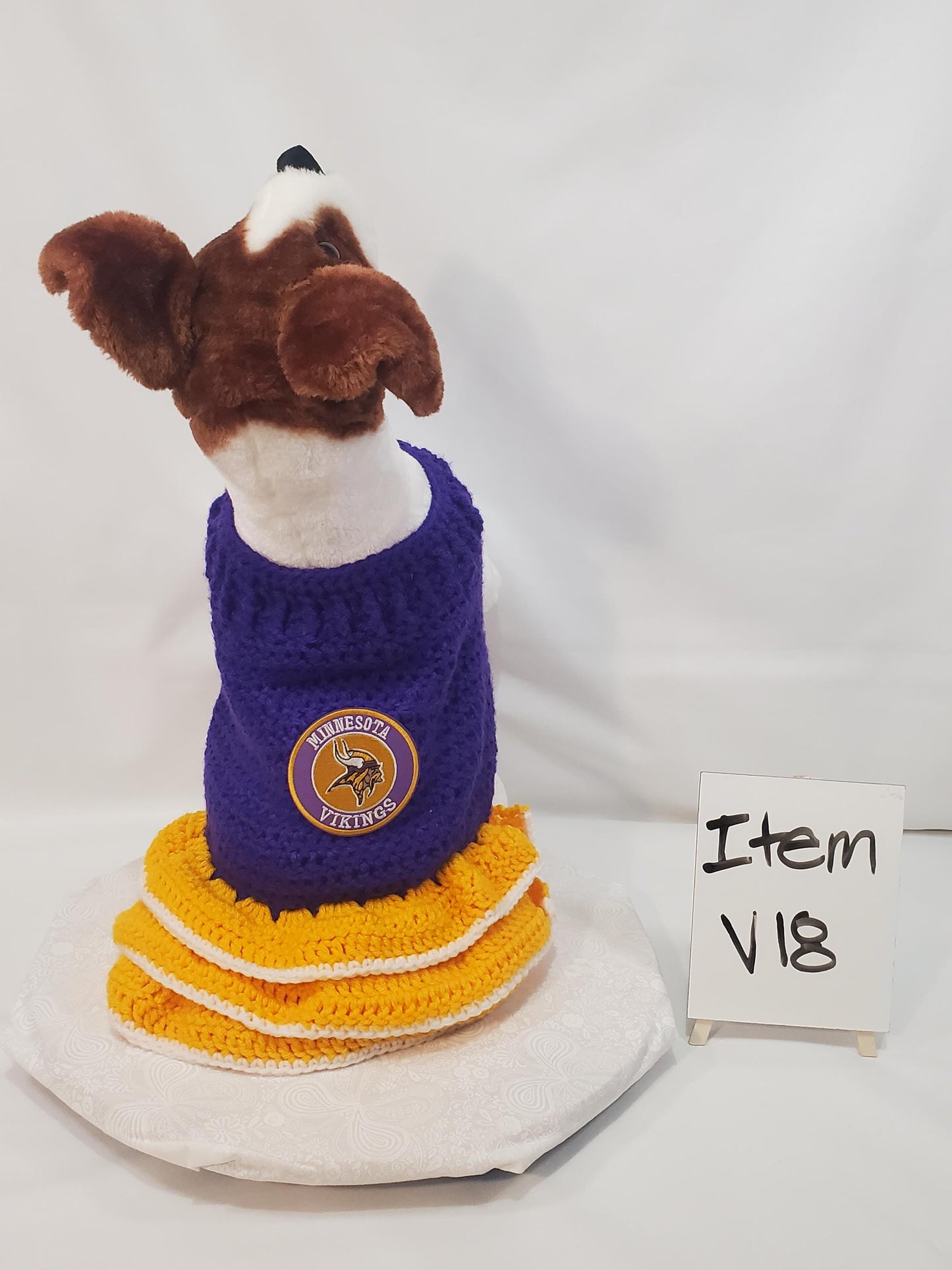 V18: MN Vikings Inspired Dog Dress with Ruffles for a small dog