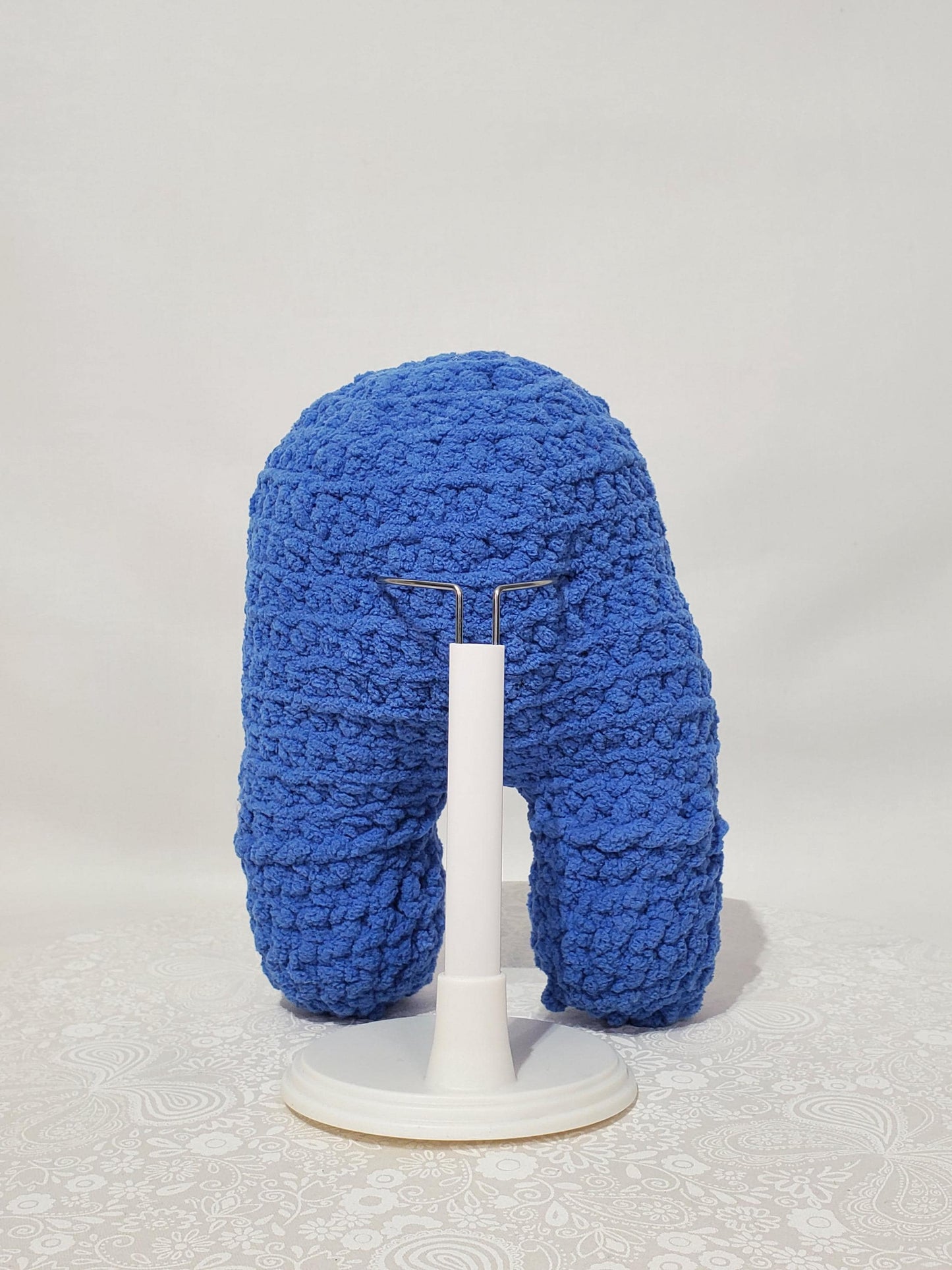 T22: Crochet Monster stuffy/plushy, blue, made with soft blanket yarn (100% Polyester) and safety eyes, approximately 10 inches tall