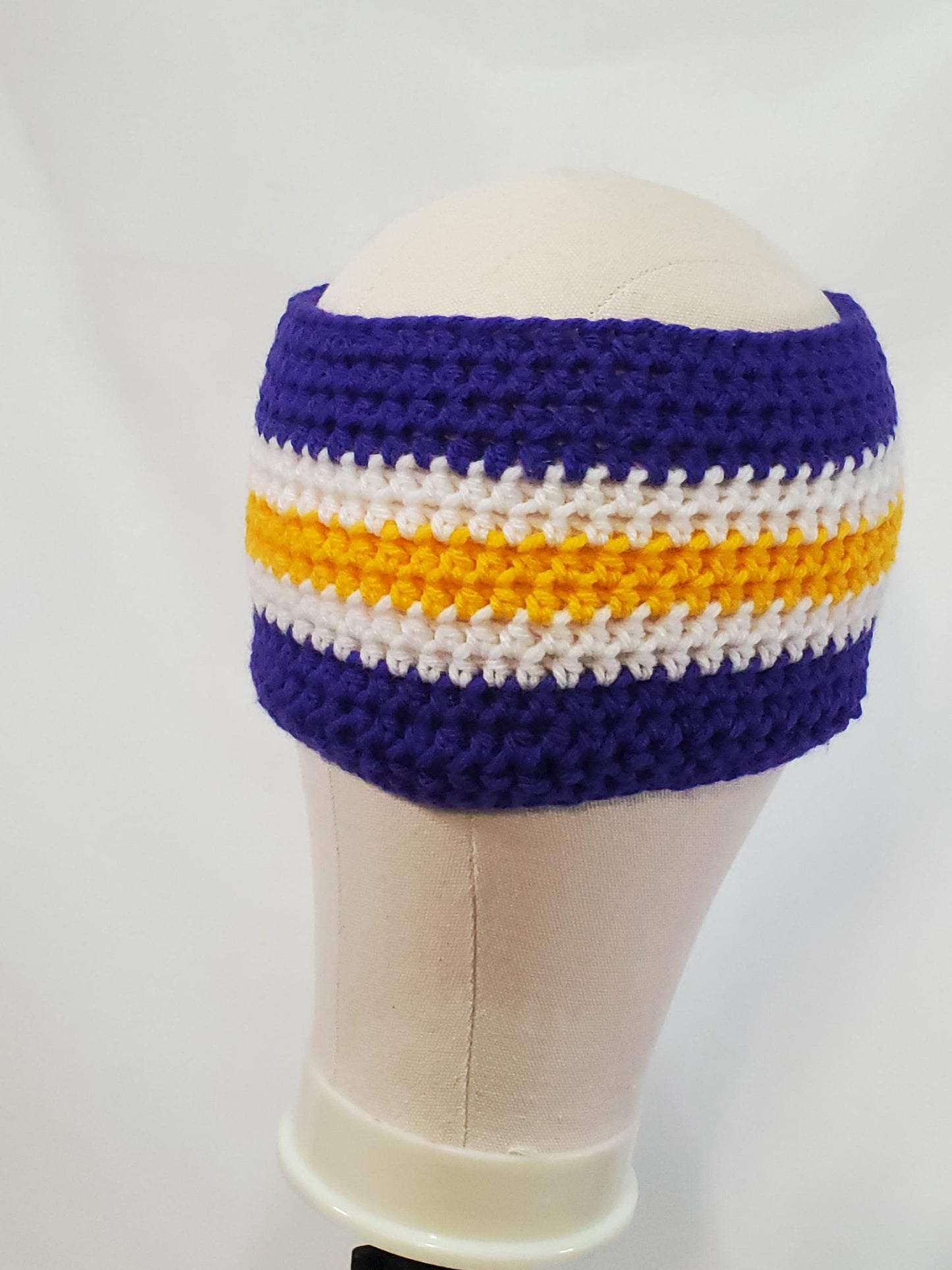 Item #45: MN Vikings Inspired Crochet Ear Warmer, Size Adult Medium, Made From 100% Acrylic Yarn