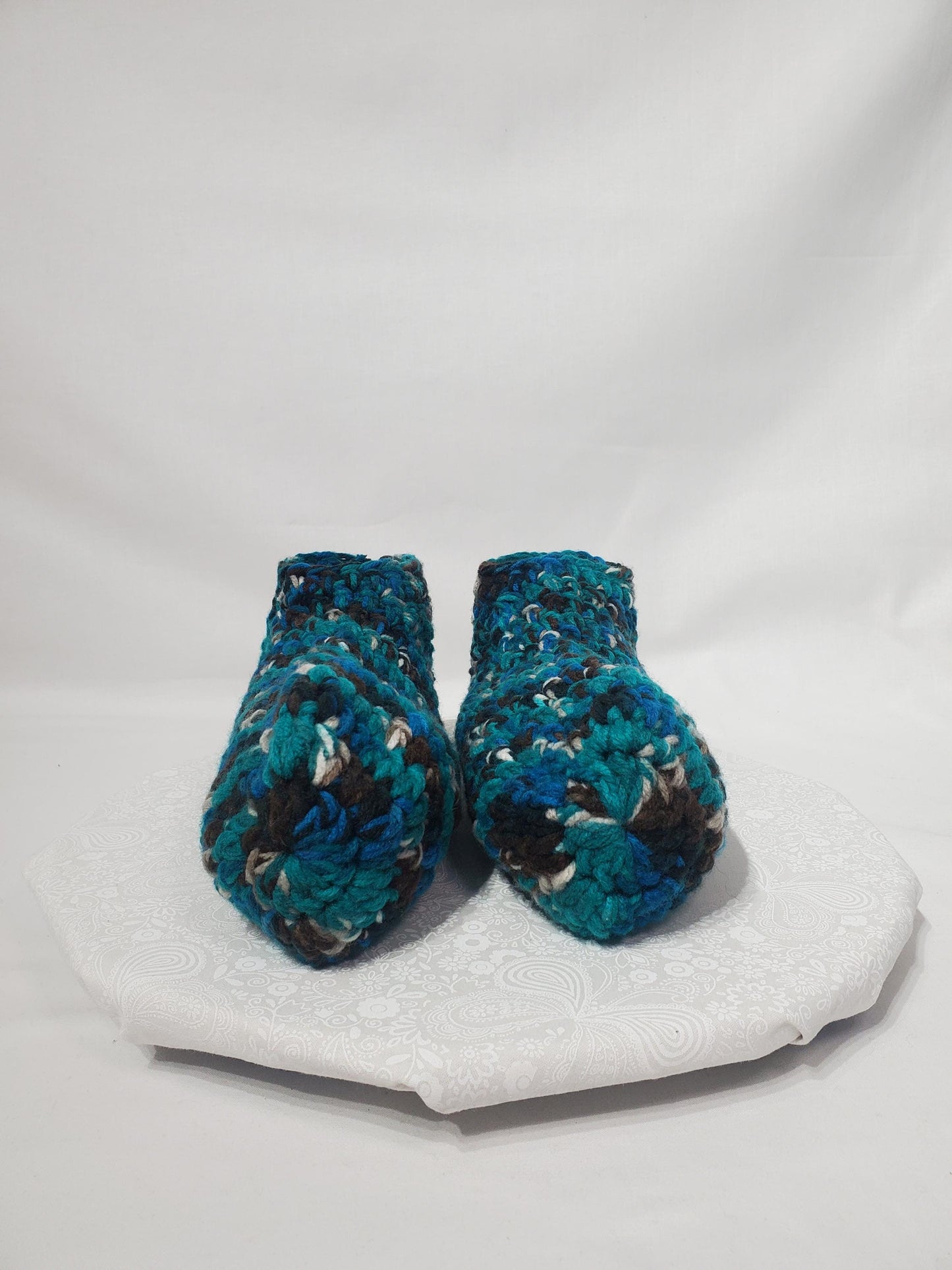 Item #12: Men's Crochet Slippers, Multi- Colored, Men's Size 15/16, Made With 100% Acrylic Yarn