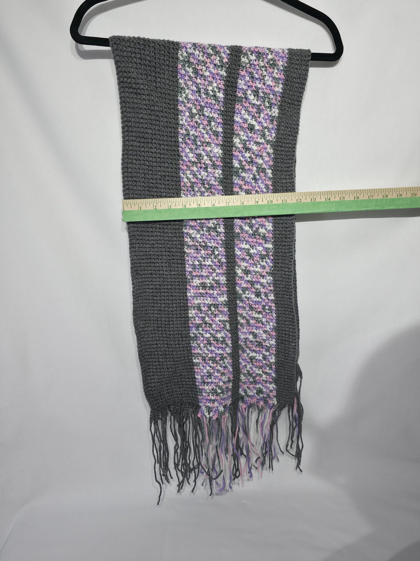 Crochet Scarf, Gray And Pink