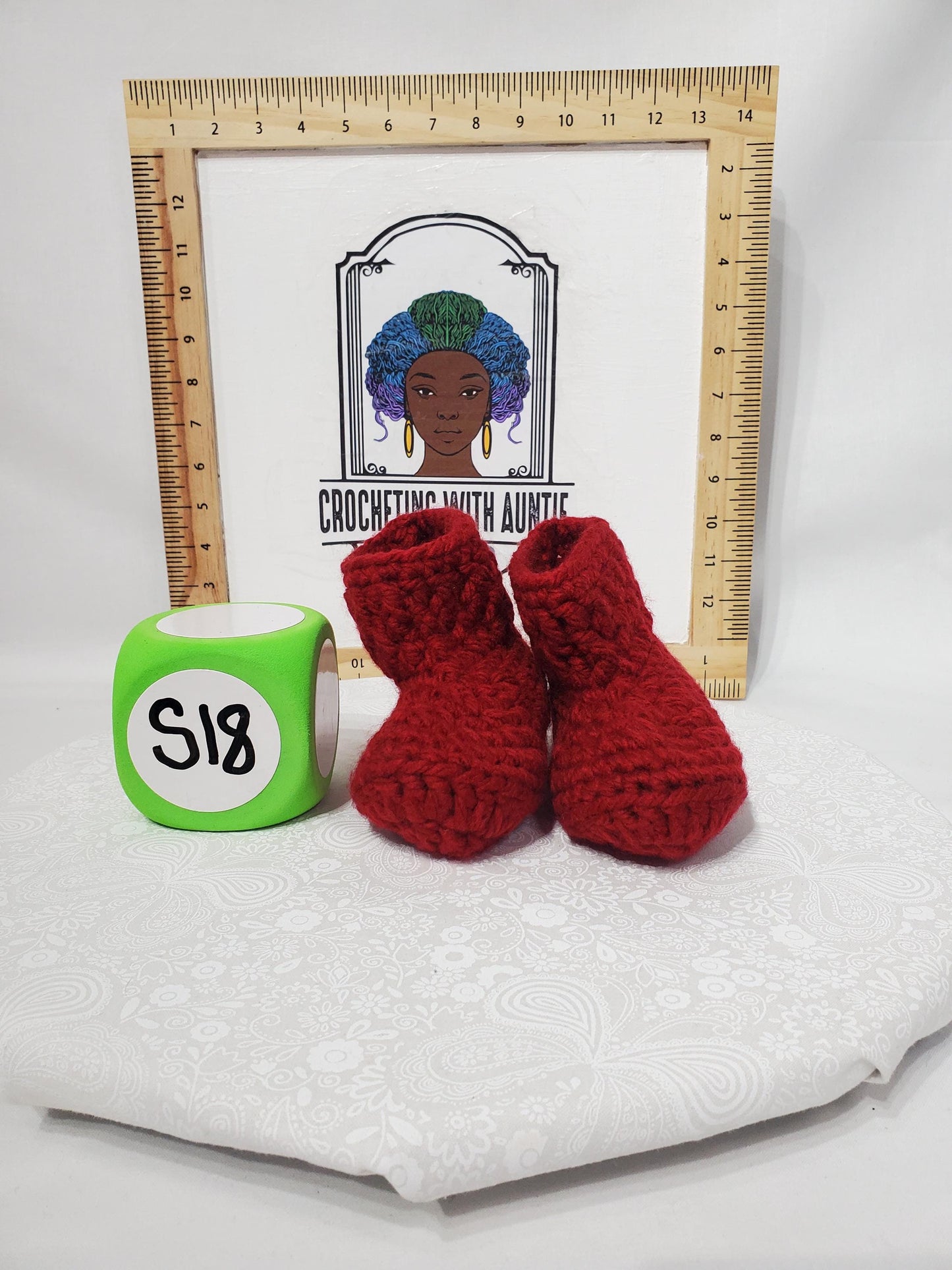 Item #18: Crochet Children's Bootie, Maroon, Children's Size 11/12, Made With 100% Acrylic Chunky Yarn