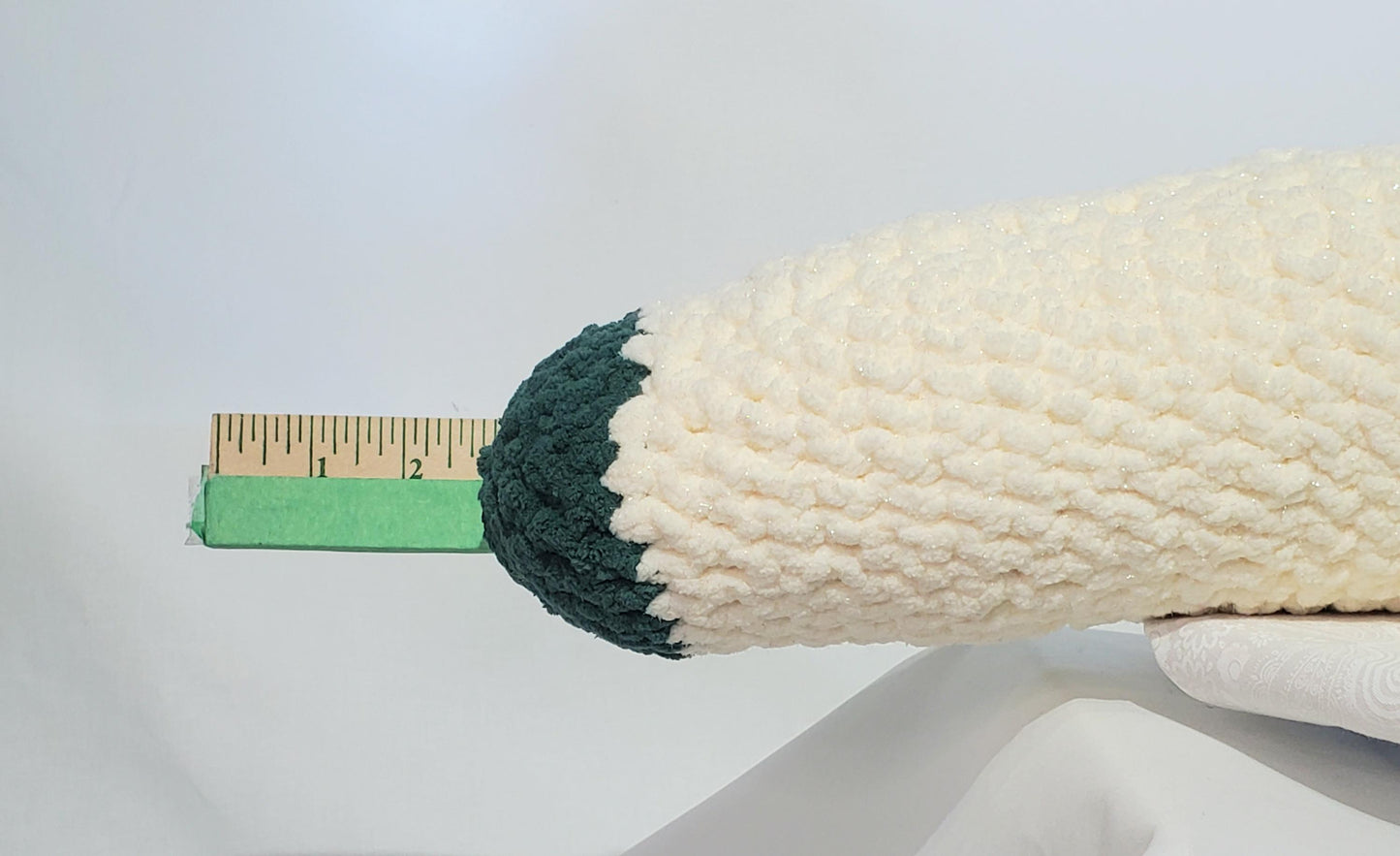 J12 - Crochet Joint / Doobie, White 100% polyester soft blanket yarn, has safety eyes, approx. 28"x 5", 1 lb., 12 oz