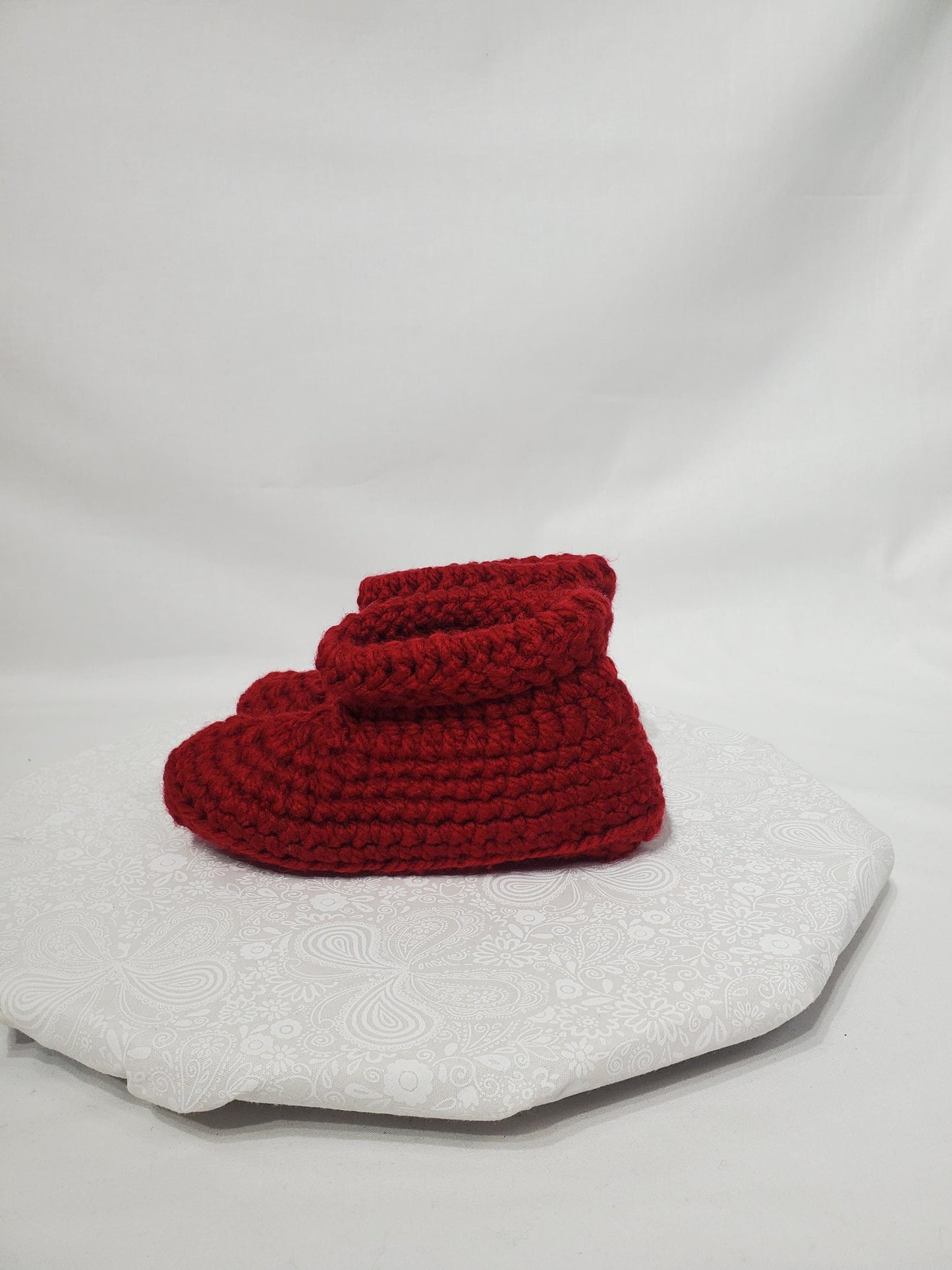 Item #15: Crochet Children's Bootie, Maroon, Children's Size 1/2, Made With 100% Acrylic Chunky Yarn