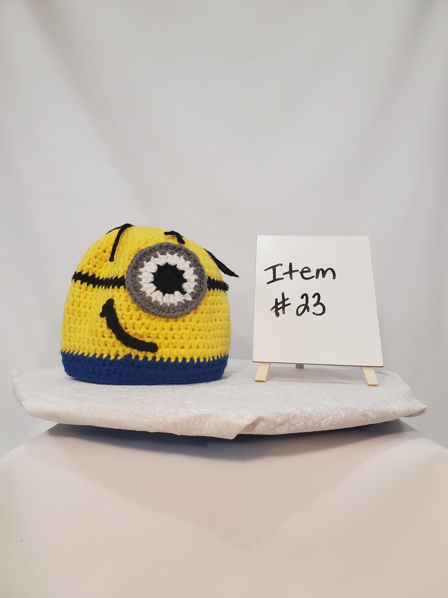 Item #23: Crochet Minion Inspired Hat, Size 6-12 Months, Made From 100% Acrylic Yarn