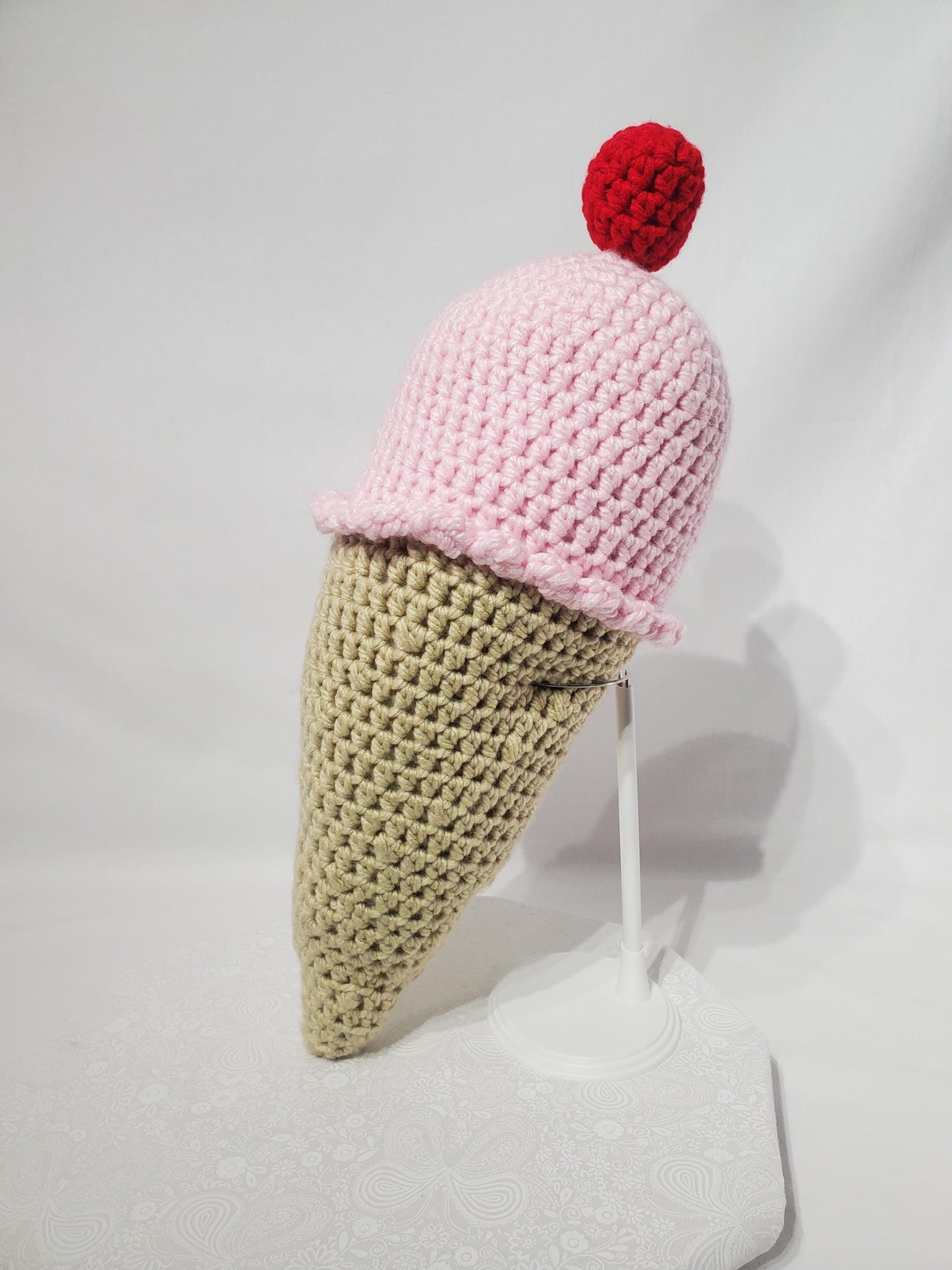 T24: Crochet Ice Cream Cone, made with chunky yarn (100% acrylic) and fiber fill, approx. 19" x 7 1/2"
