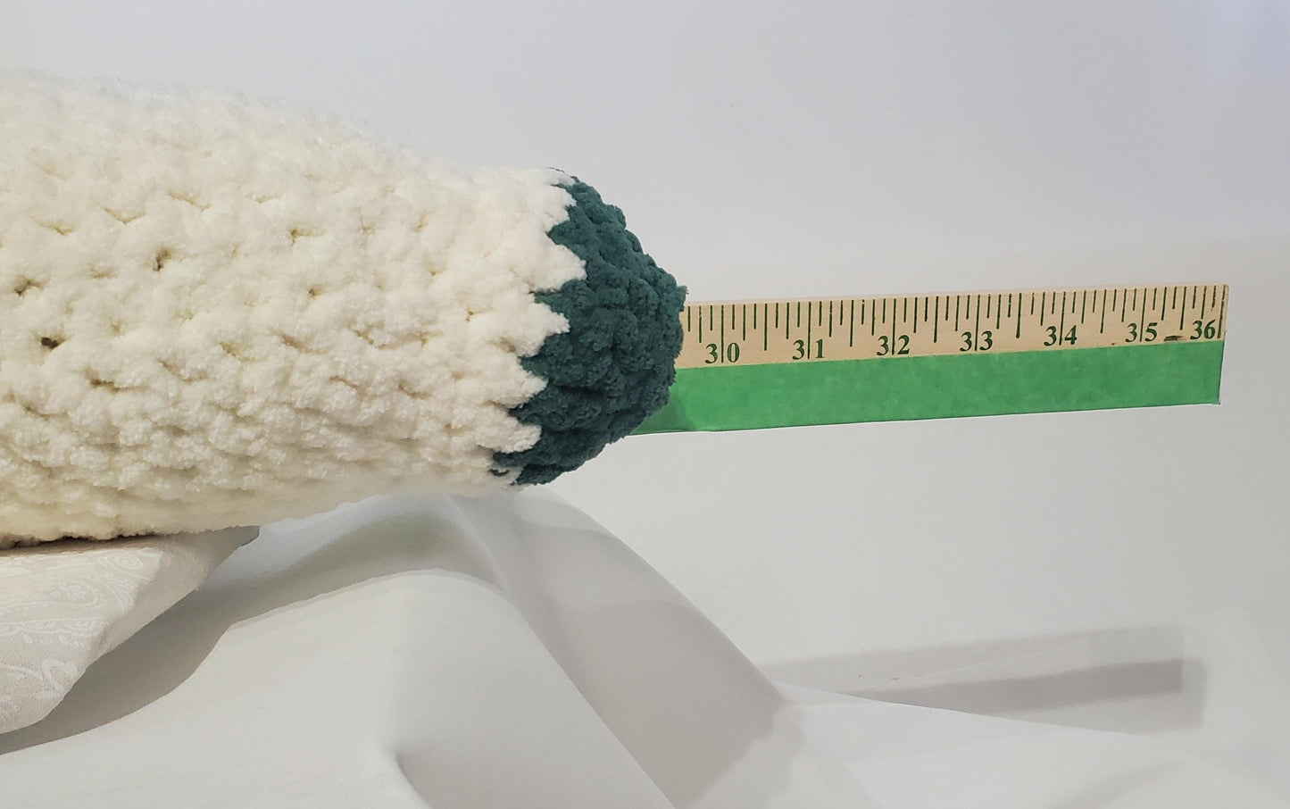 J9 - Crochet Joint / Doobie, White 100% polyester soft blanket yarn, has safety eyes, approx. 22"x 4"