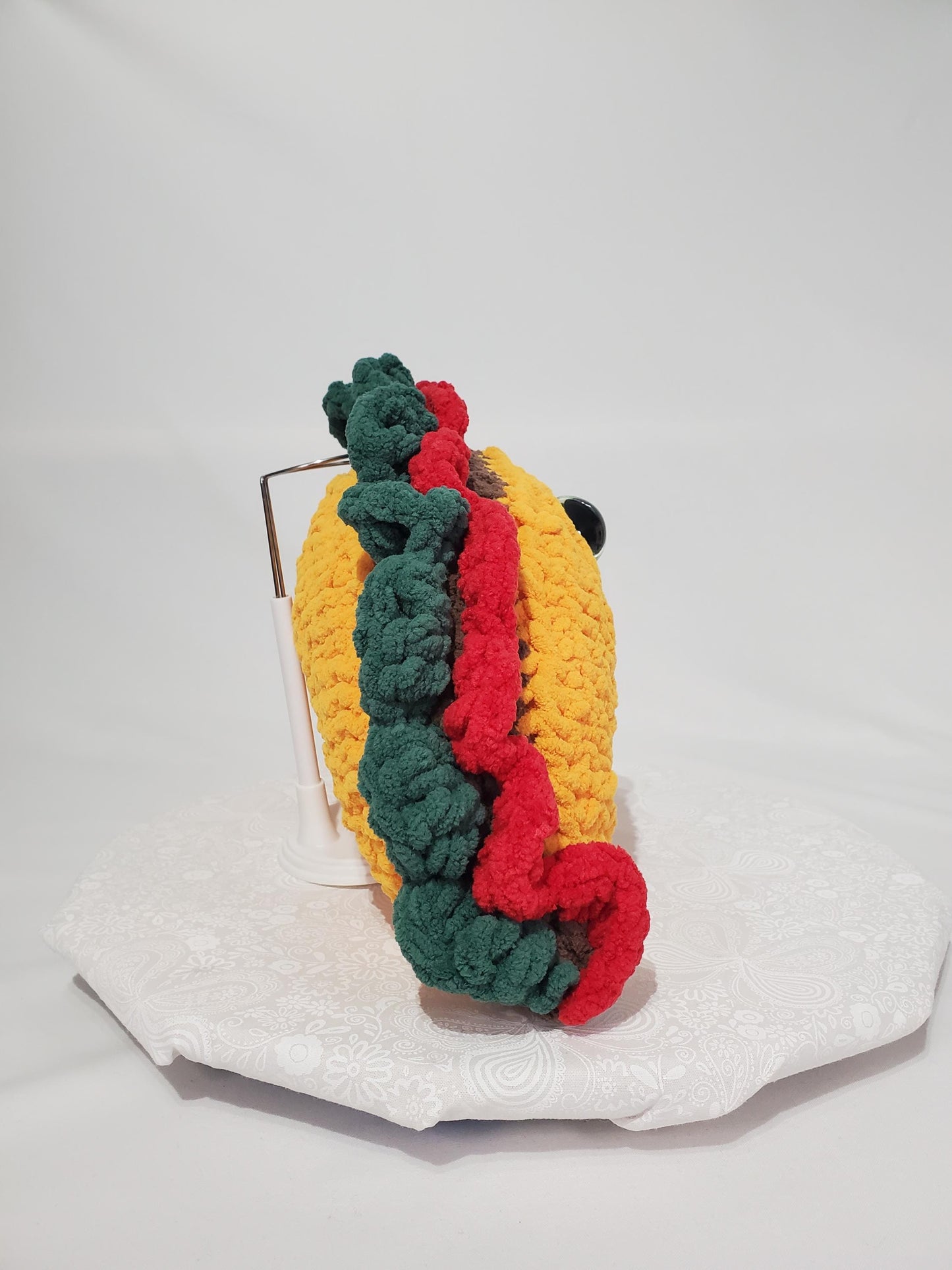 T11: Crochet Taco Stuffie / Plush Toy, made with soft blanket yarn and plastic safety eyes