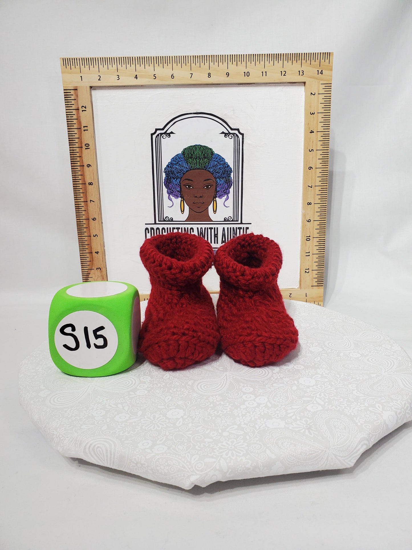Item #15: Crochet Children's Bootie, Maroon, Children's Size 1/2, Made With 100% Acrylic Chunky Yarn