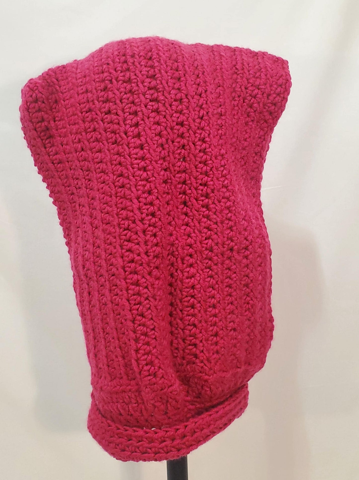 Item #56: Crochet Hood/Hat, Dark Pink, Adult Sized, Made With 100% Acrylic Yarn