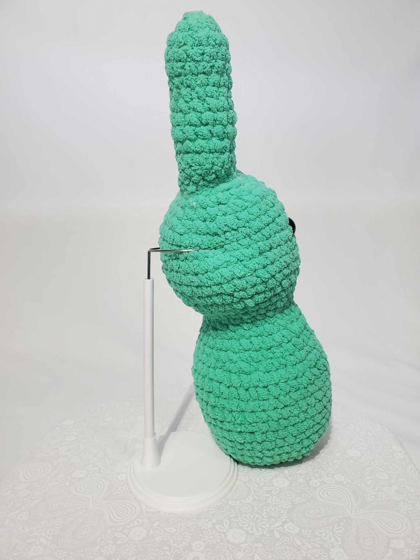Crochet Bunny Stuffy / Plush Toy, teal, made with soft blanket yarn (100% polyester) and safety eyes, approximately 14 in tall