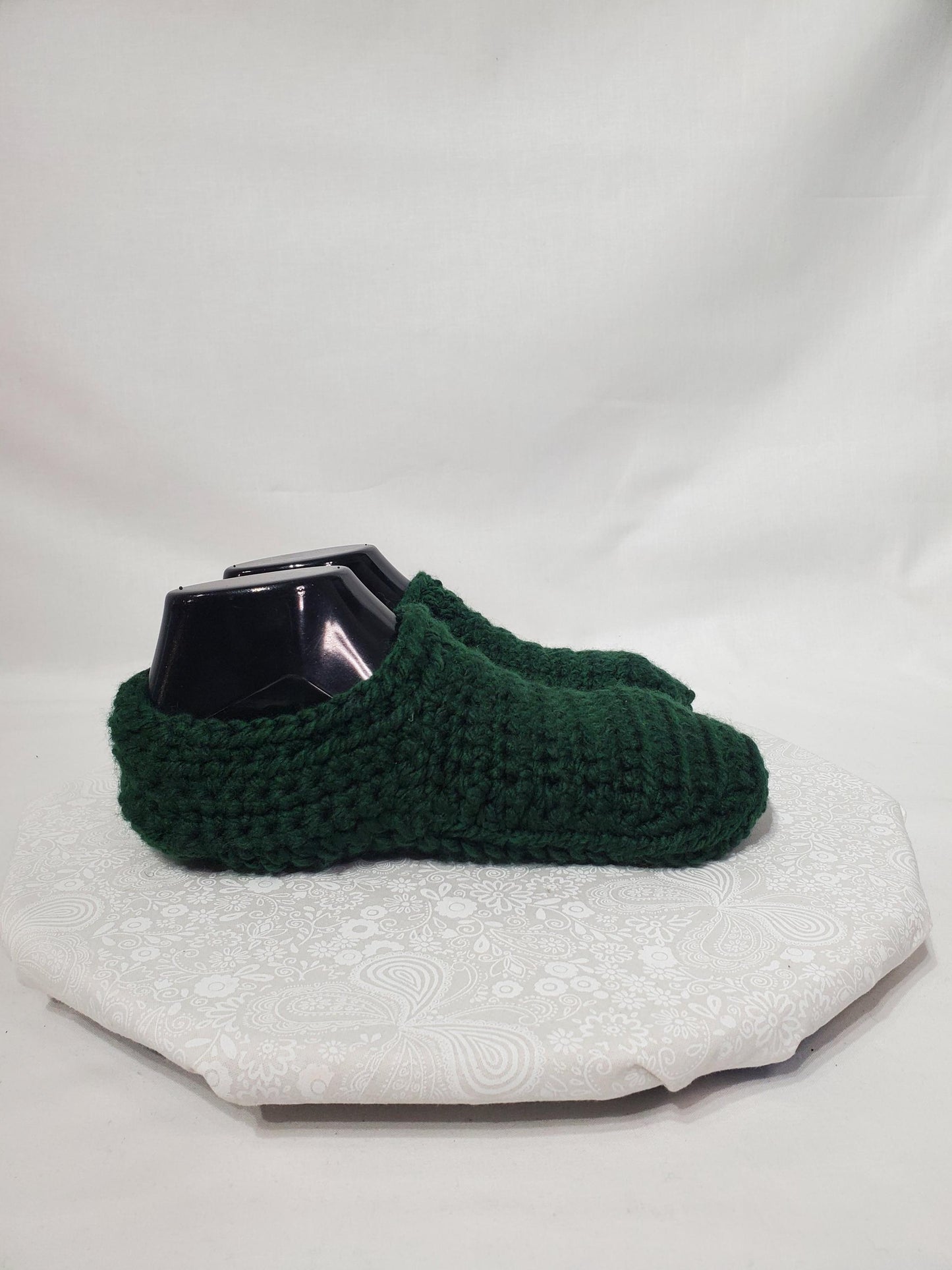 Item #13: Crochet Slippers, Dark Green, Women's Size 7/8, Men's Size 5/6, Made With 100% Acrylic Chunky Yarn