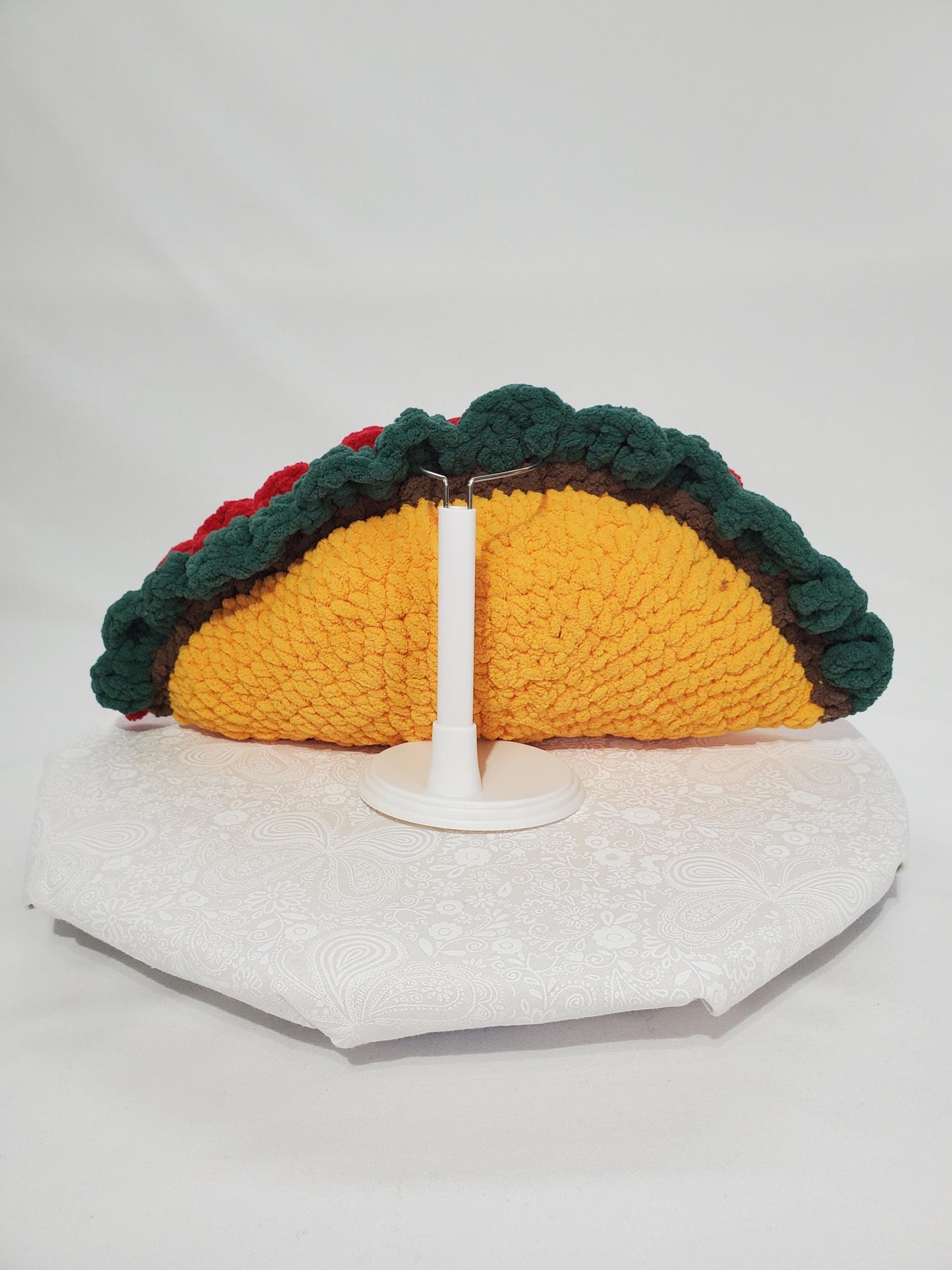 T10: Crochet Taco Stuffy / Plush Toy, made with soft blanket yarn and plastic safety eyes