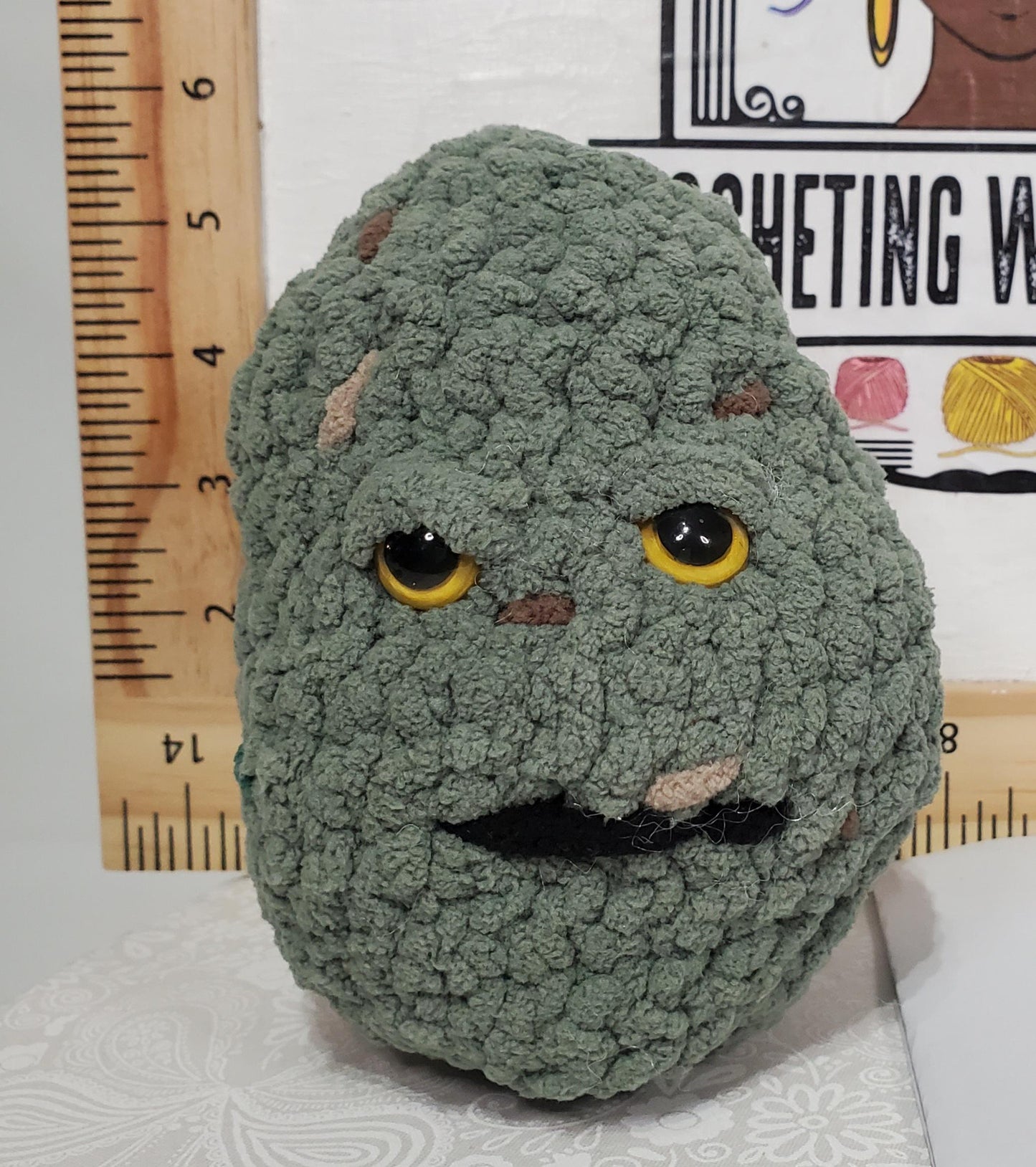 N1: 2 Crochet 420 Nuggets, approx. 4" & 5" tall, made with acrylic and polyester yarn, polyester fiber fill and safety eyes, approx. 5 oz