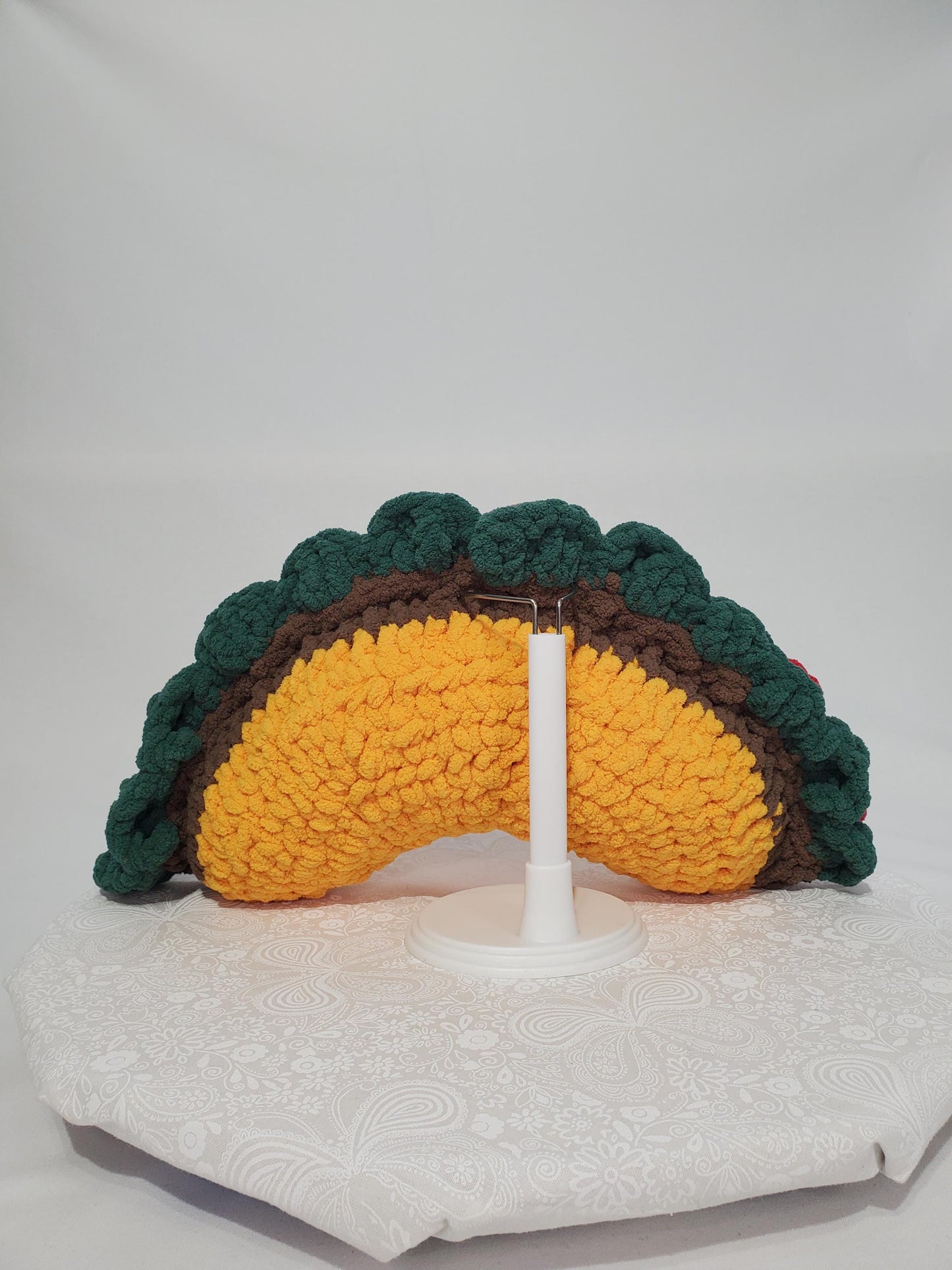 T9: Crochet Taco Stuffie / Plush Toy, made with soft blanket yarn and plastic safety eyes