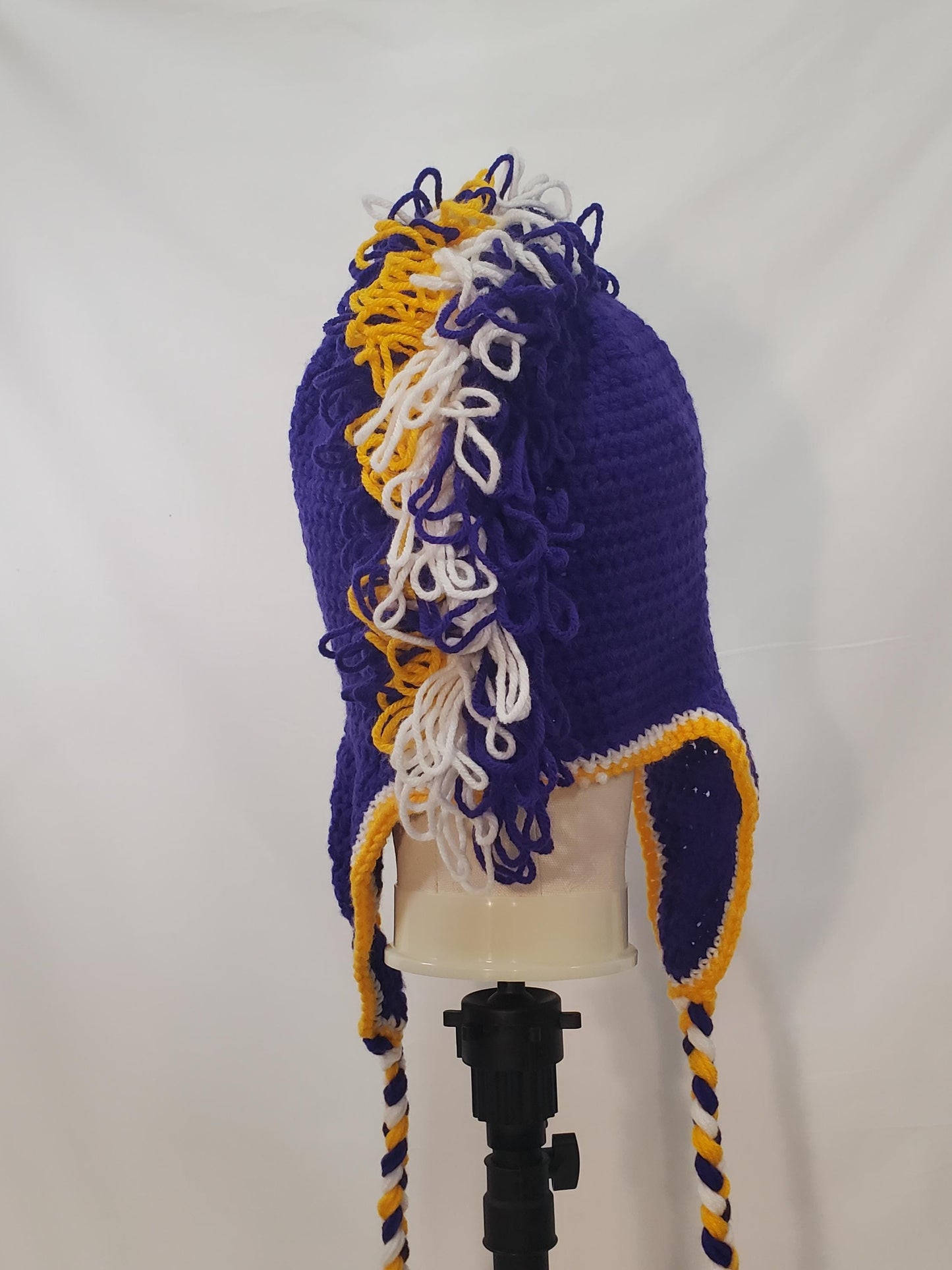 V13: Minnesota Vikings Inspired Crochet Mohawk Hat, Size Adult Extra Large, Made With 100% Acrylic Yarn
