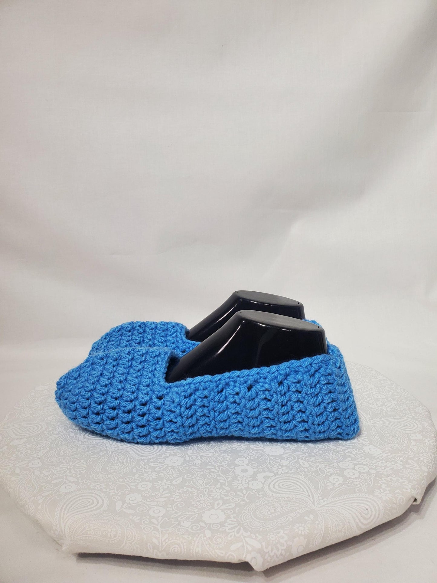 Crochet slippers, Light Blue / Baby Blue, Size men's 7/8, Size women's 9/10