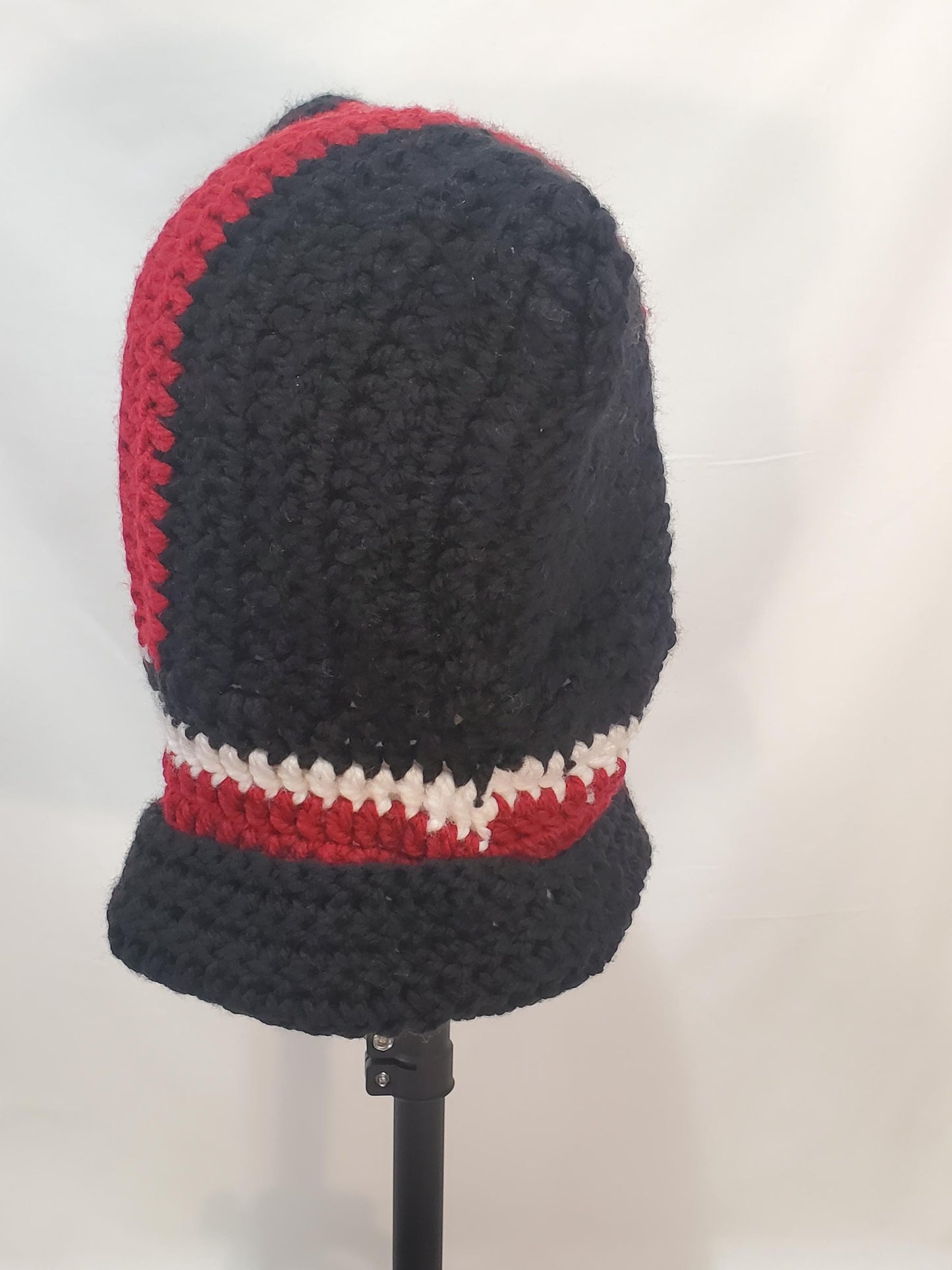 Item #58: Crochet Hood, Black, White And Maroon, Children's Size, Made With 100% Acrylic Chunky Yarn