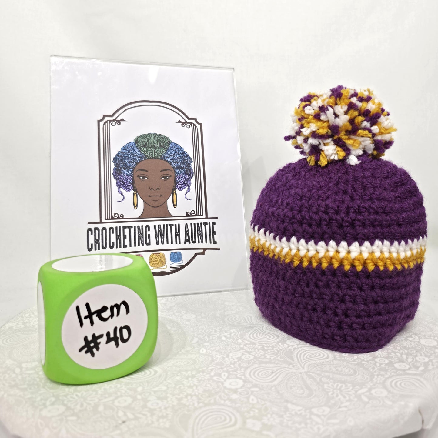 MN Vikings Inspired Crochet Beanie With A Pom,