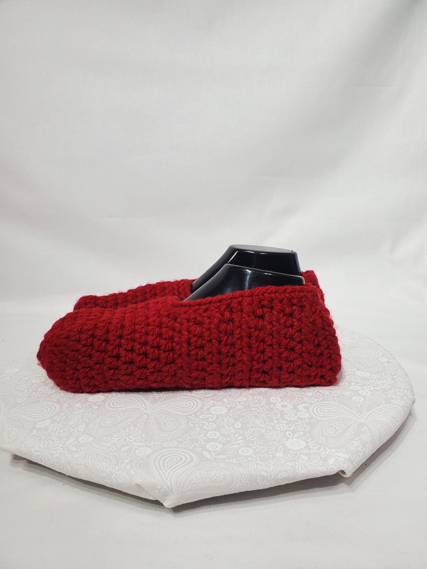 Crochet Slippers, Maroon, Women's Size 13, Men's Size 11/12